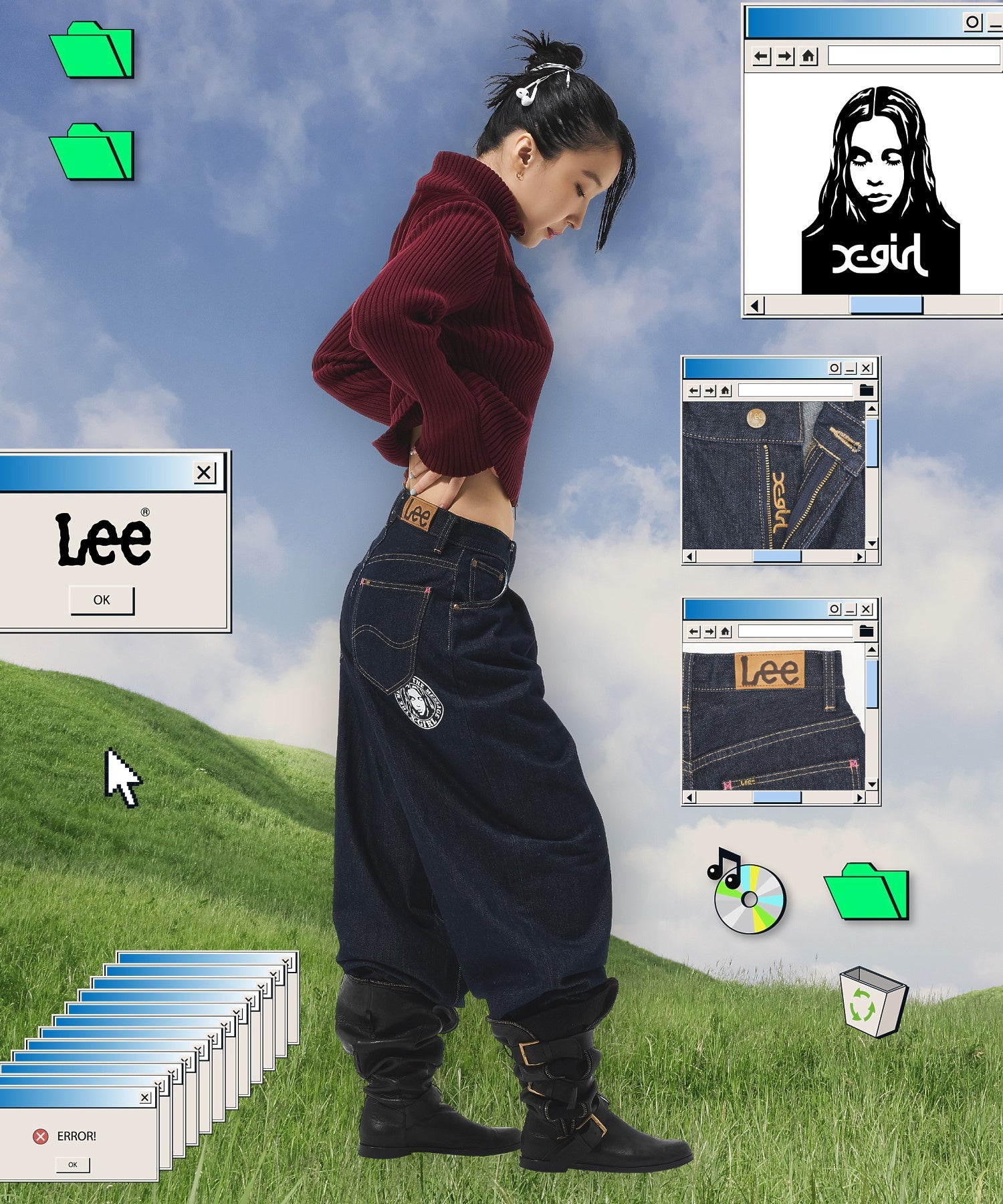 X-girl x Lee TUCK WIDE DENIM PANTS