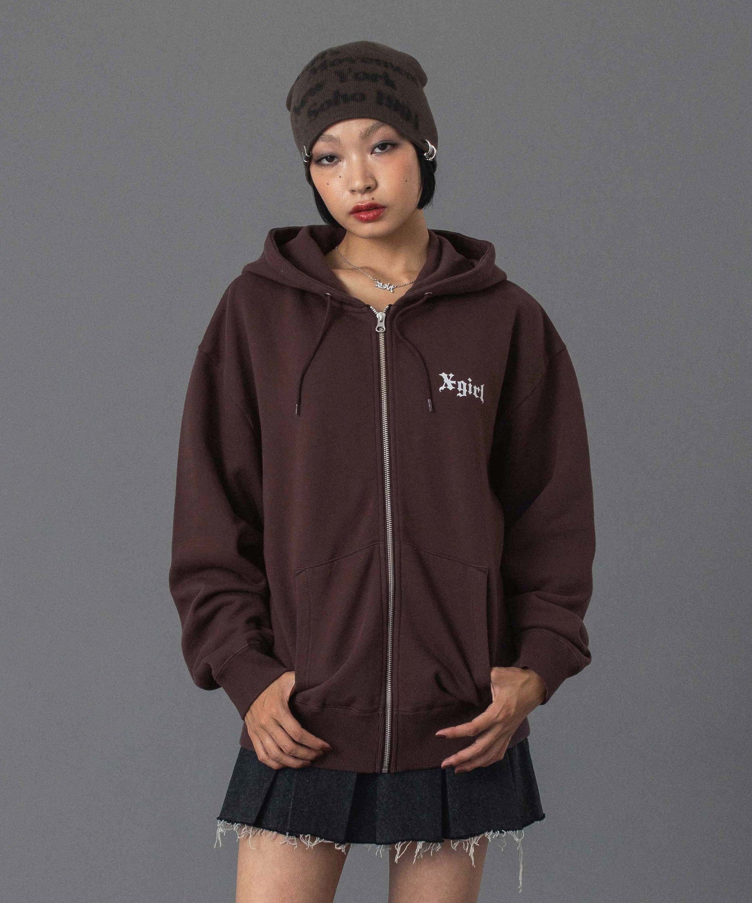 OLD ENGLISH LOGO ZIP UP SWEAT HOODIE