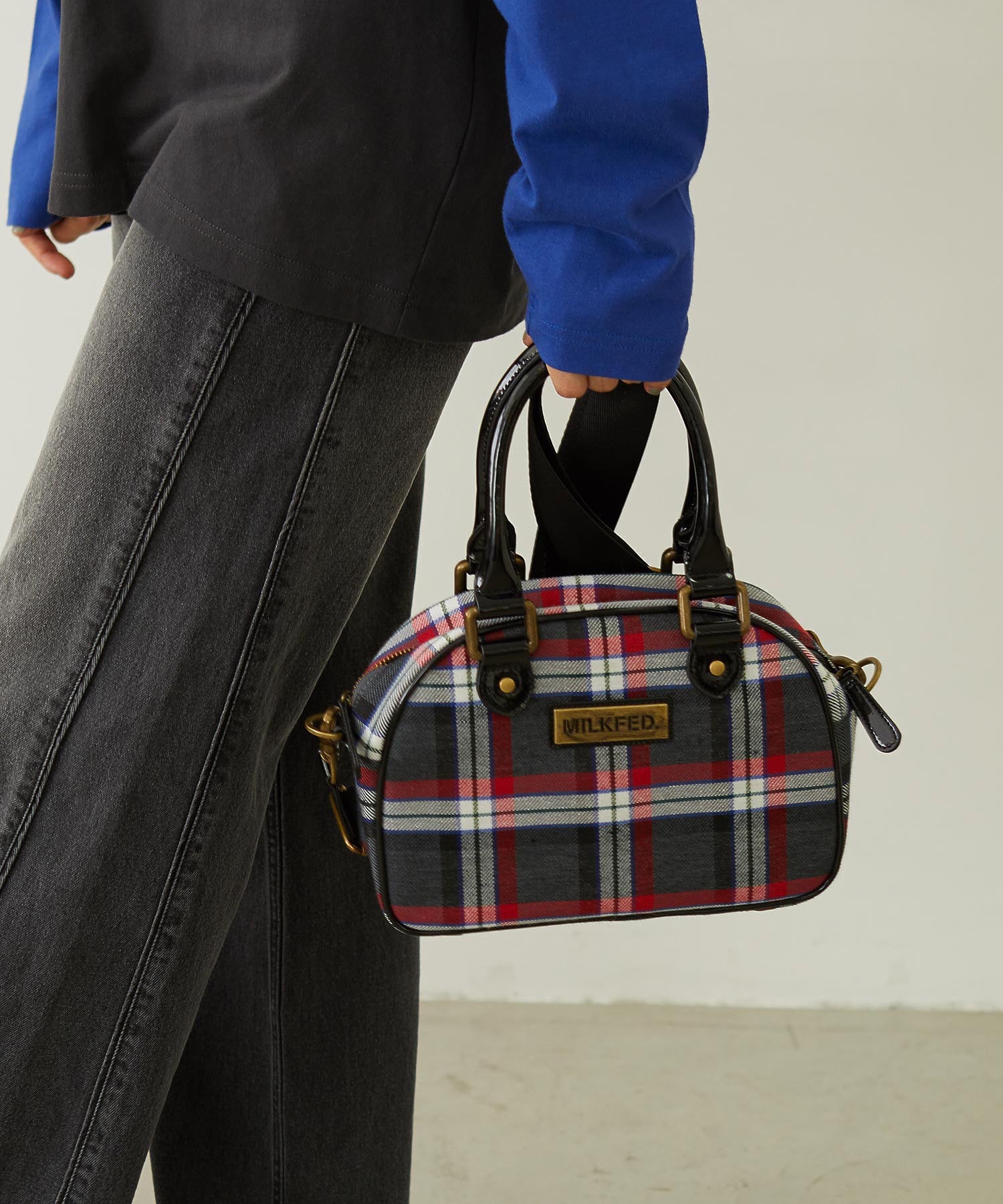 PLAID PATTERN BOSTON BAG