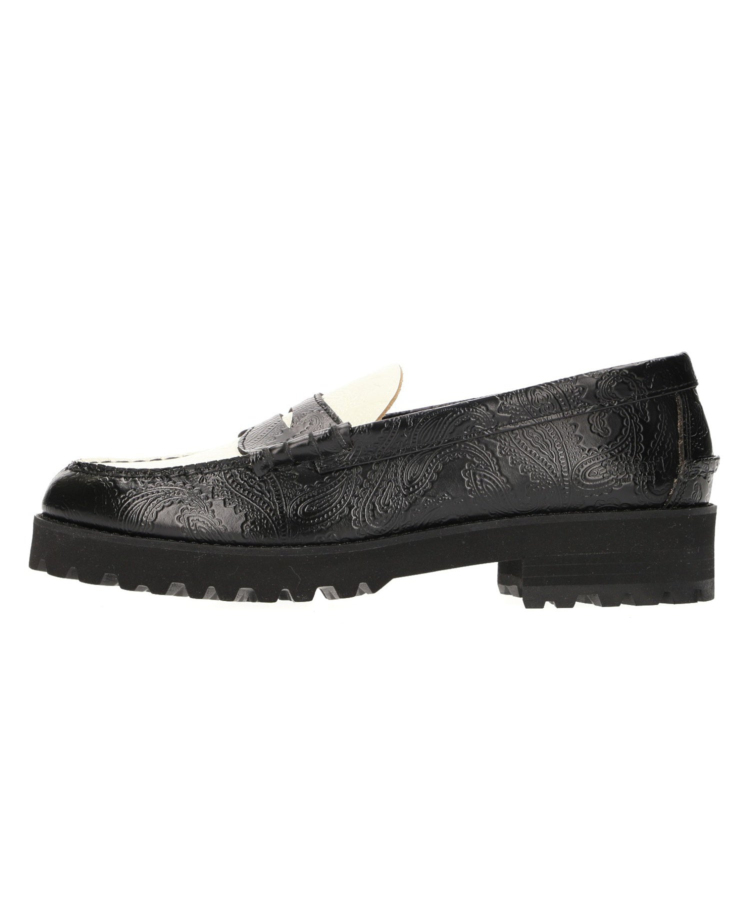 The Kenford fine shoes/TANK SOLE LOAFERS BLACK WHITE PAISLEY