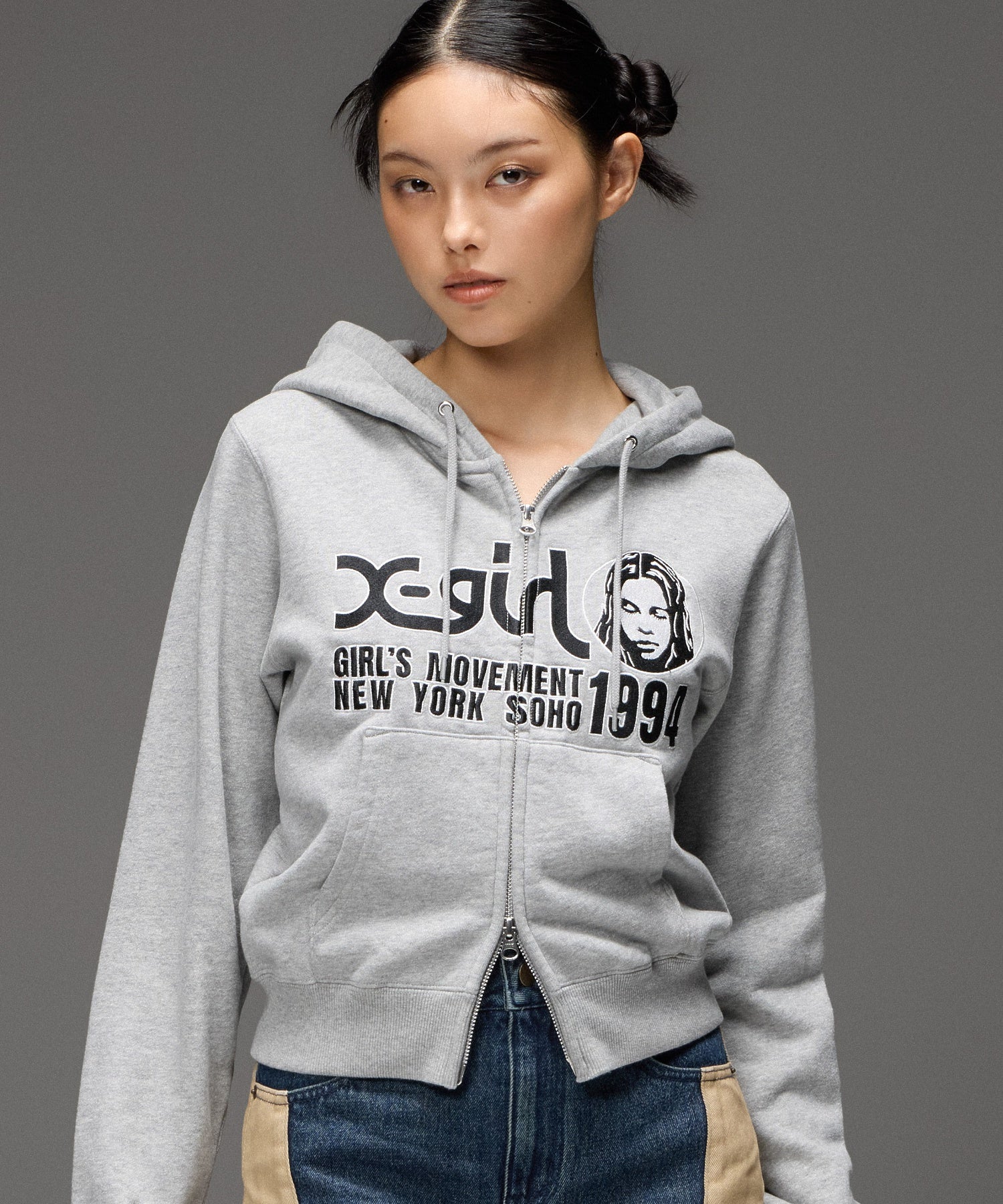 FACE AND LOGO COMPACT ZIP UP SWEAT HOODIE