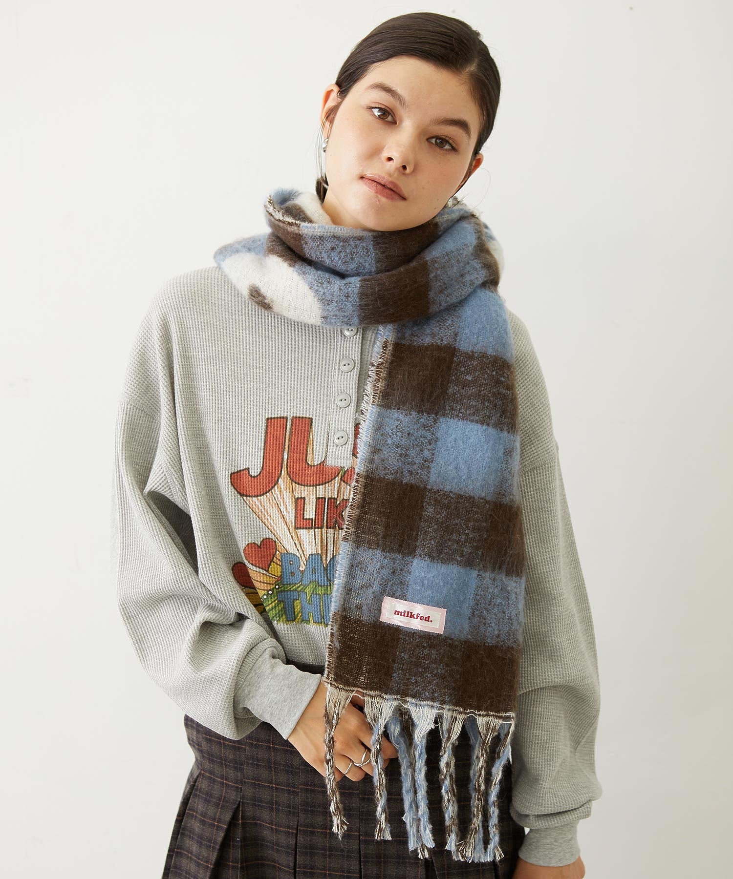 GINGHAM CHECK LOGO STOLE
