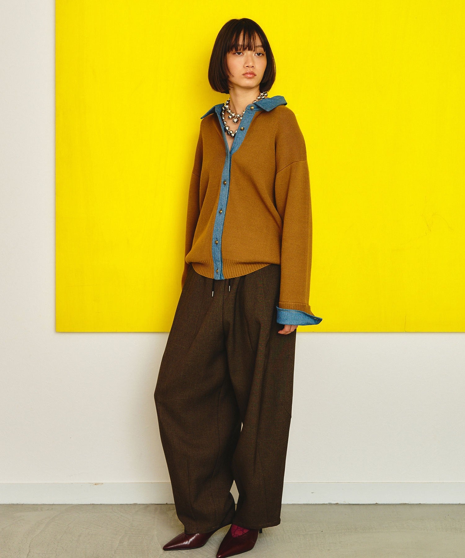 GENE HEAVENS/KNIT x DENIM CARDIGAN