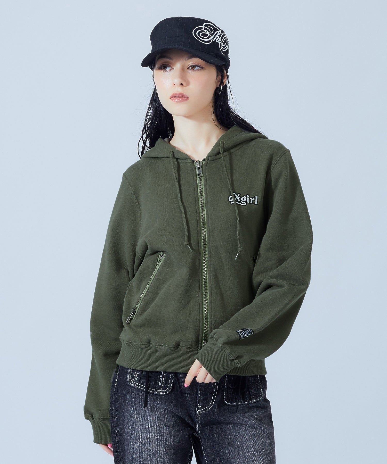 BACK LACE UP ZIP UP SWEAT HOODIE