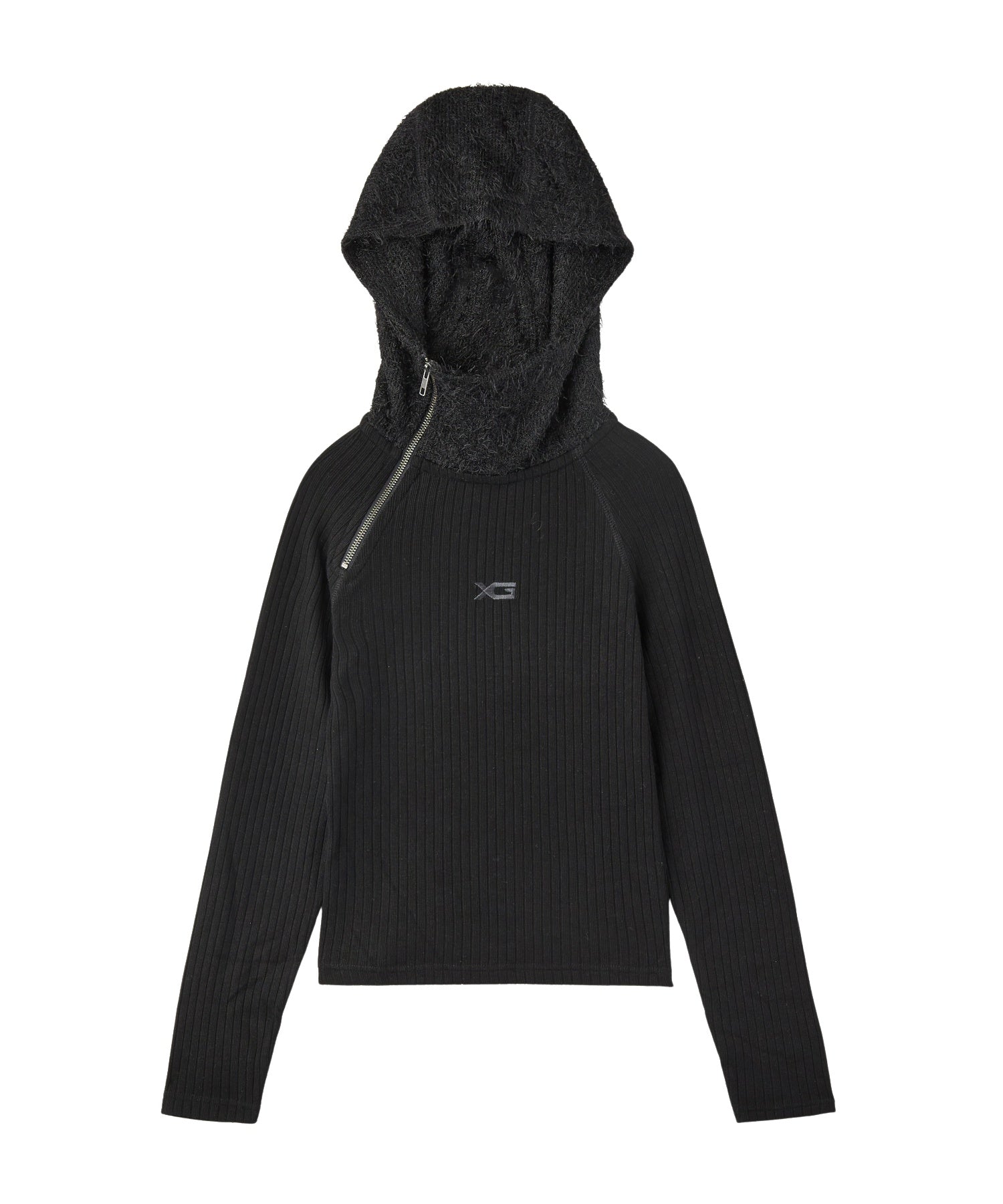 HAIRY HOODED HALF ZIP TOP