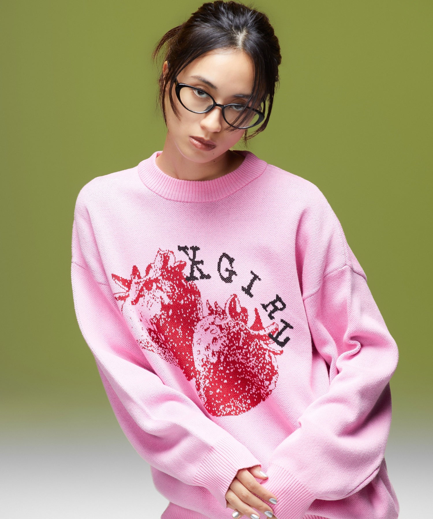 STRAWBERRY AND LOGO JACQUARD KNIT TOP