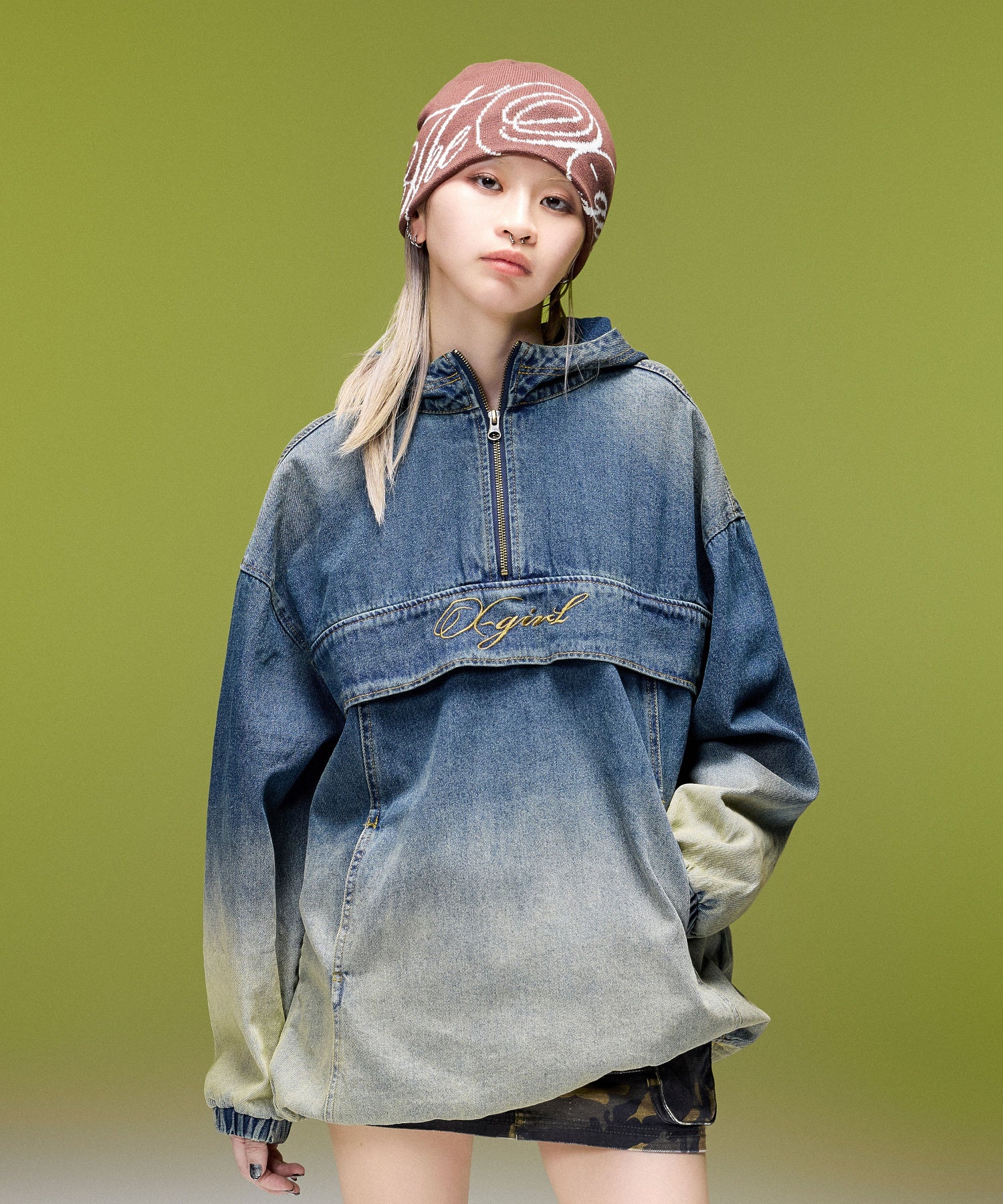 THE X-GIRL SCRIPT LOGO JACQUARD BEANIE