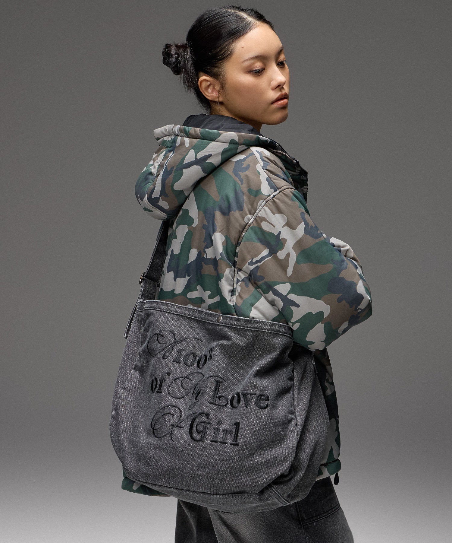MIX FONT LOGO FADED SHOULDER BAG