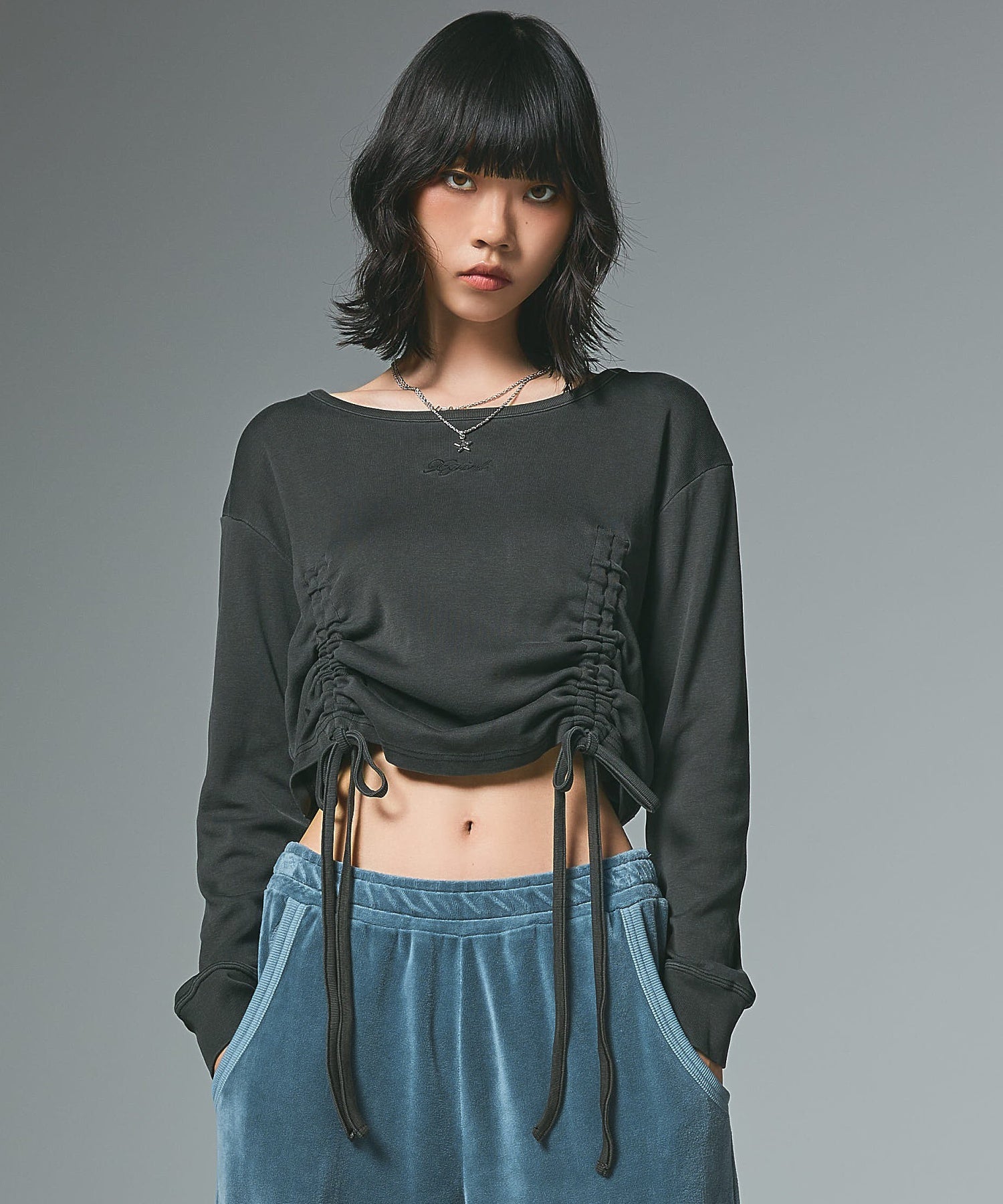FADED DRAWSTRING L/S TOP