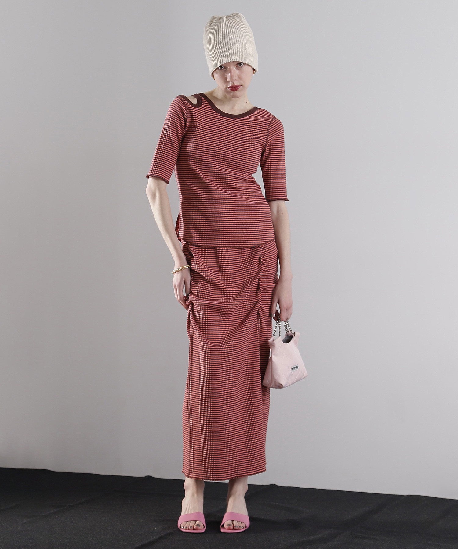 CREOLME/マルチボーダーシャーリングタイトスカート