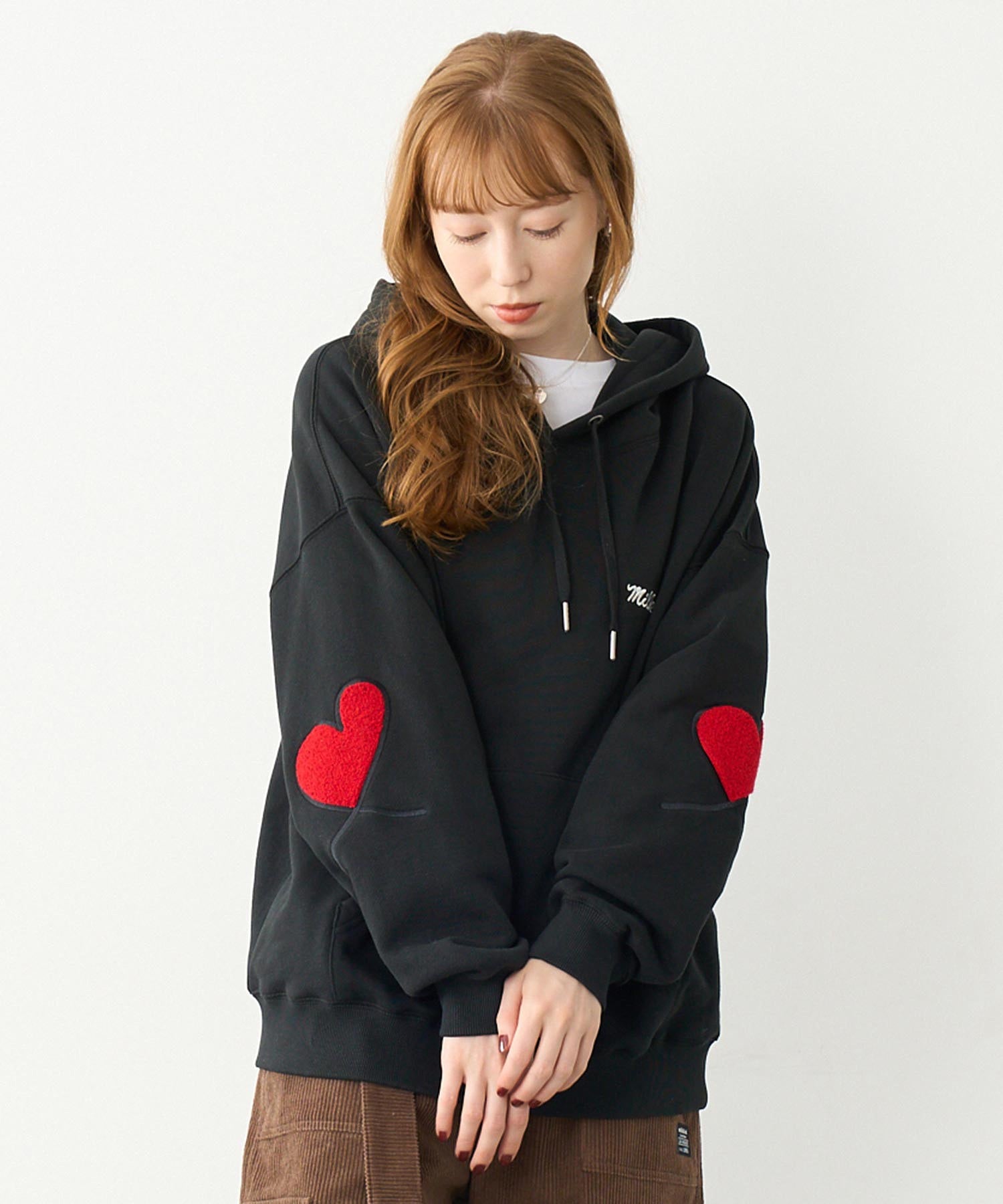 LOVE HEART ELBOW SWEAT HOODIE