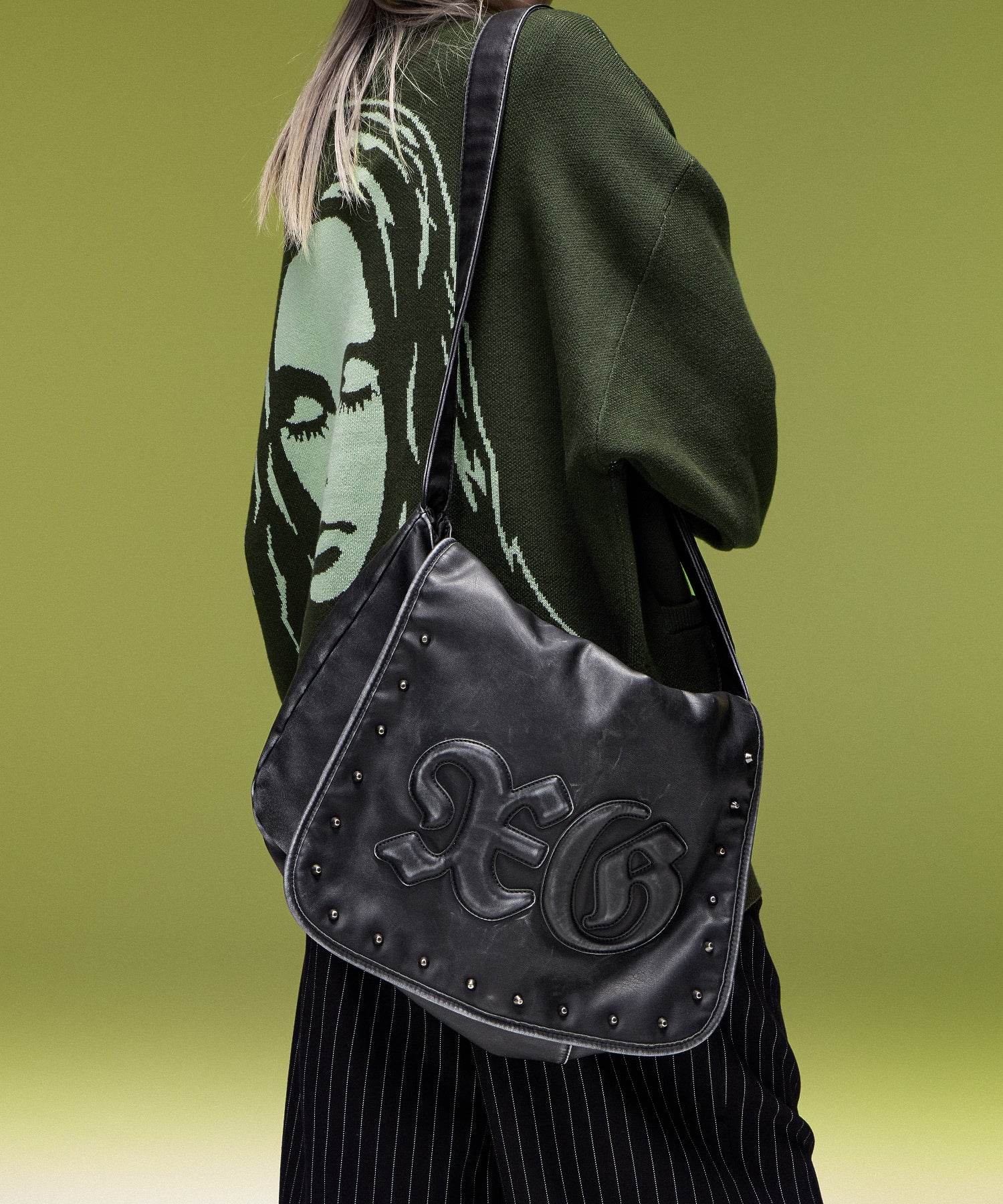 XG LOGO PATCH STUDDED FAUX LEATHER SHOULDER BAG