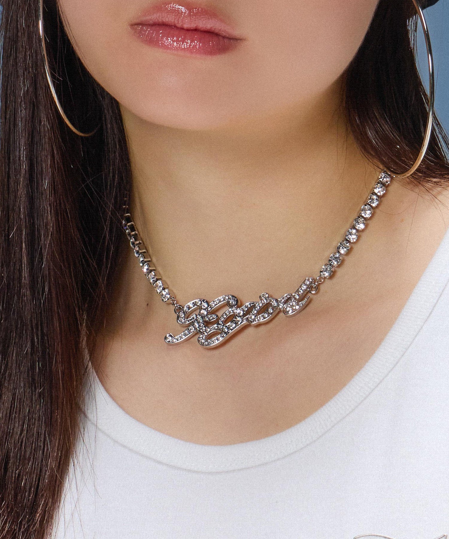 RHINESTONE CURSIVE LOGO NECKLACE