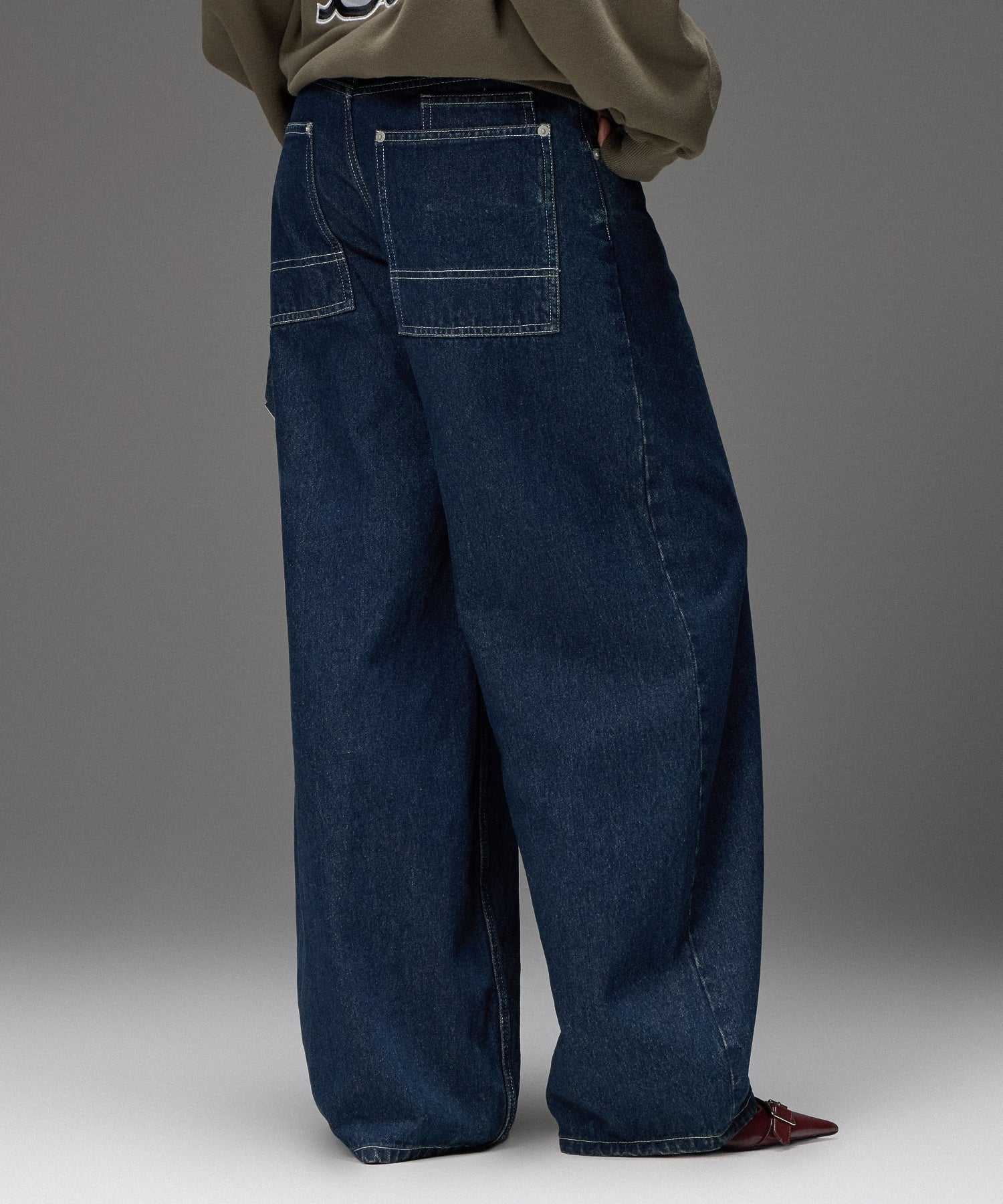 LOOP WITH BUCKLE WIDE LEG DENIM PANTS