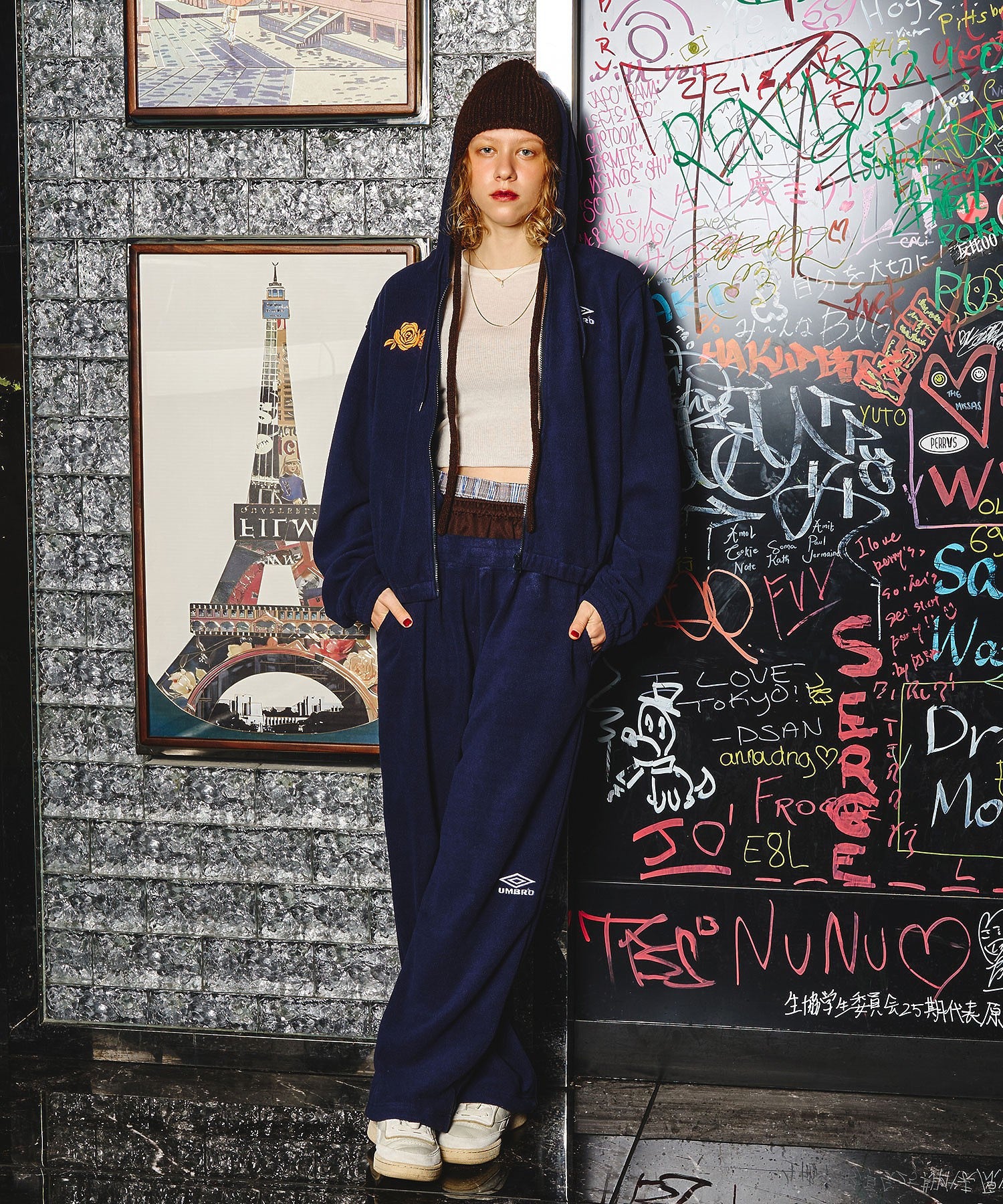 UMBRO × ROSE BUD/DOUBLE WAIST FLEECE PANTS