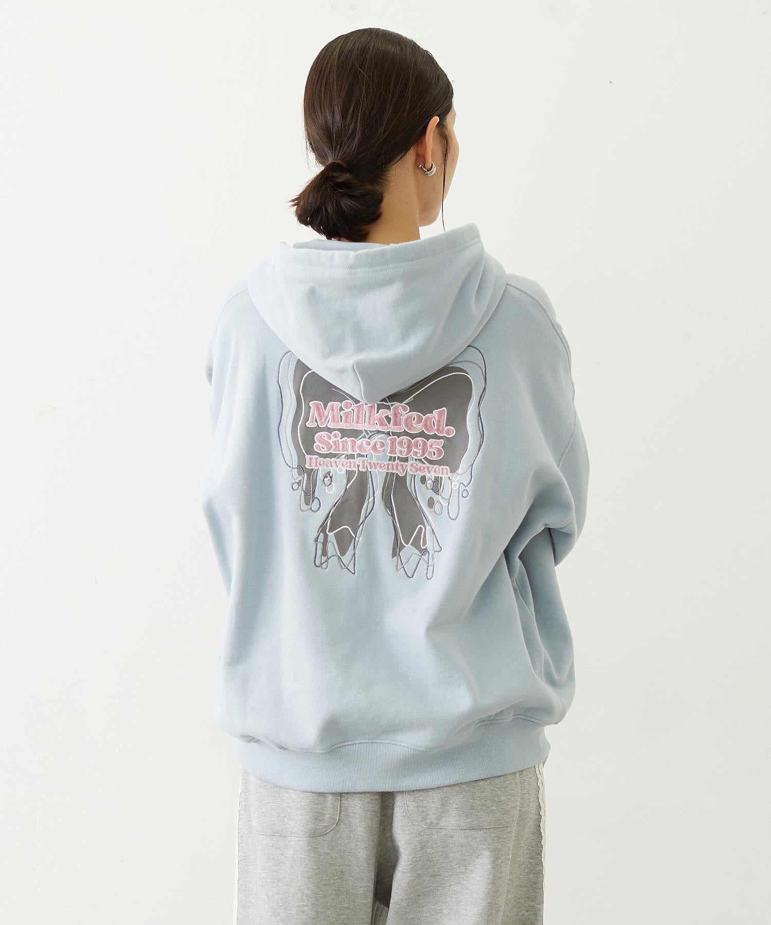 RIBBON EMBROIDERY SWEAT HOODIE