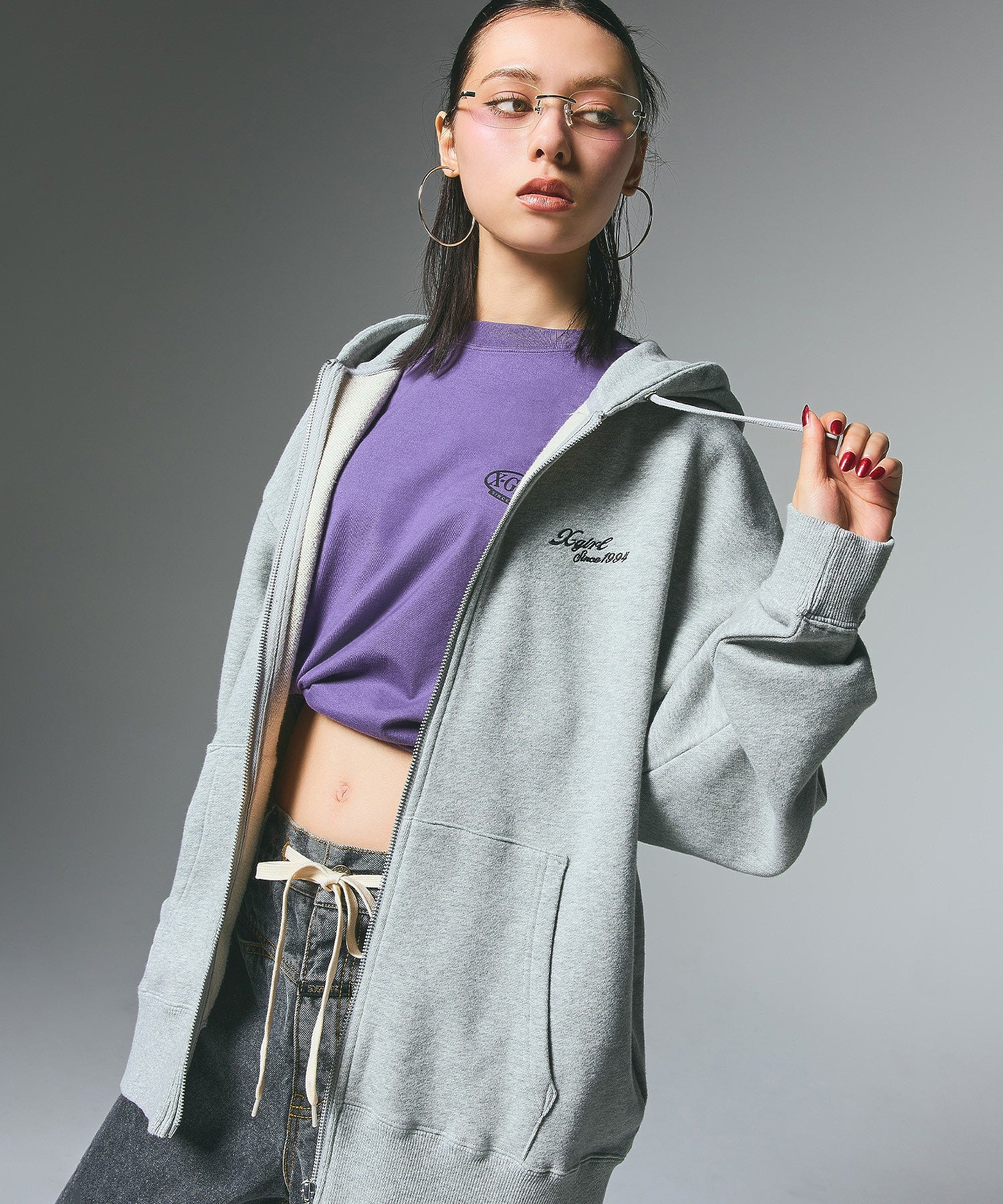FACE BOX PATCH ZIP UP SWEAT HOODIE