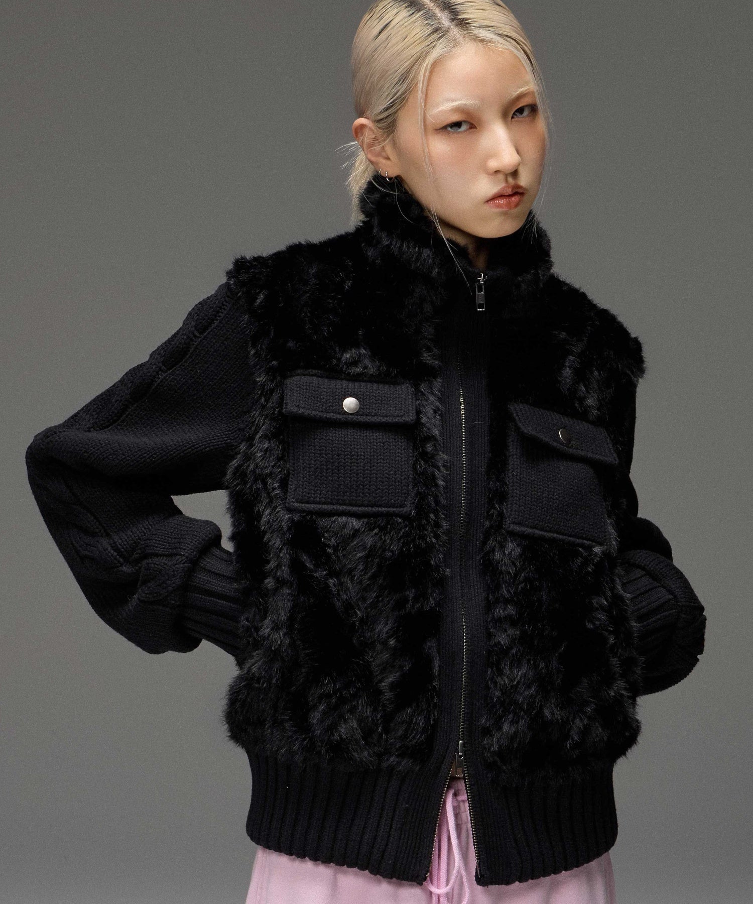 FAUX FUR AND KNIT JACKET