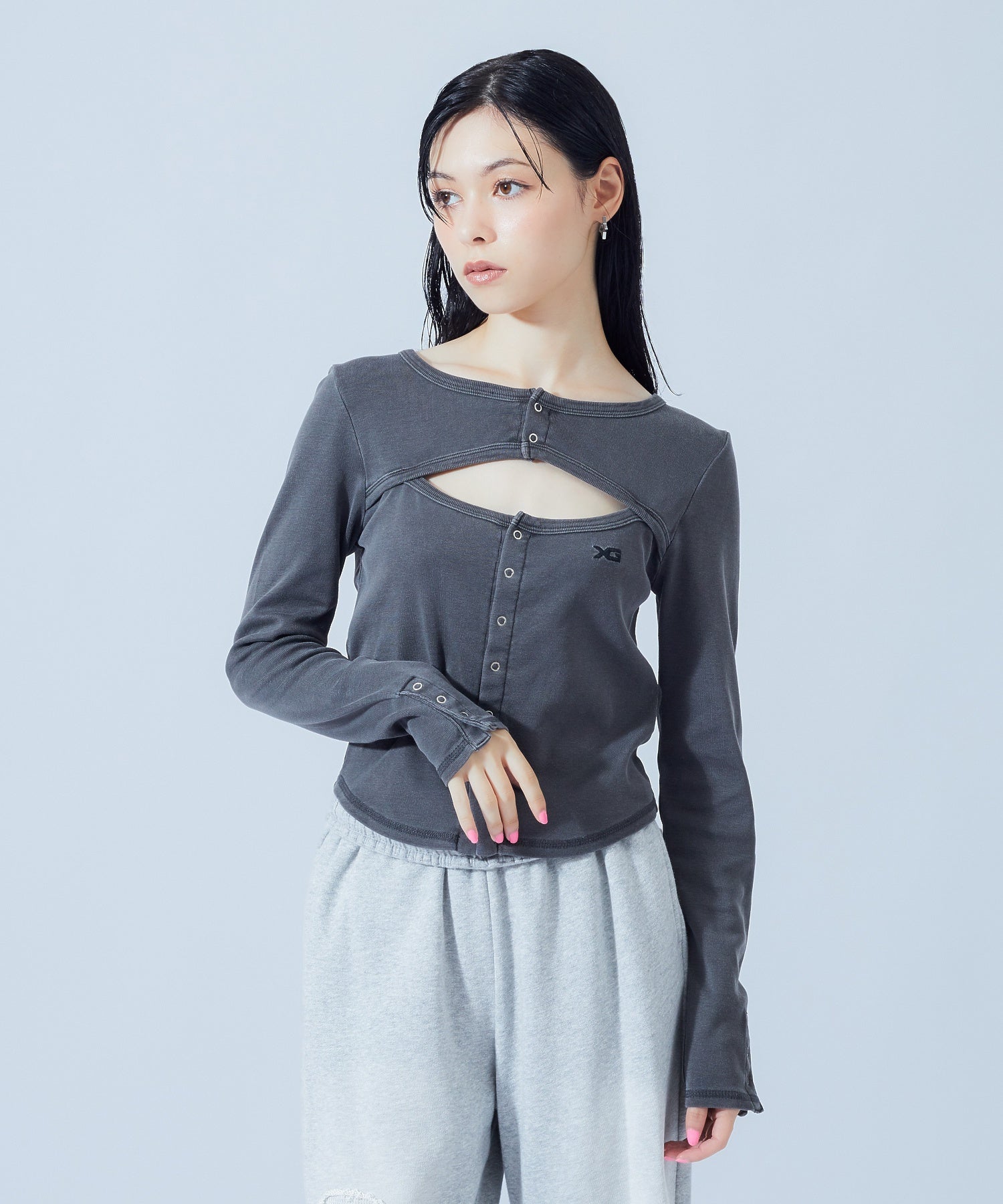 FRONT SLIT BUTTON L/S TOP