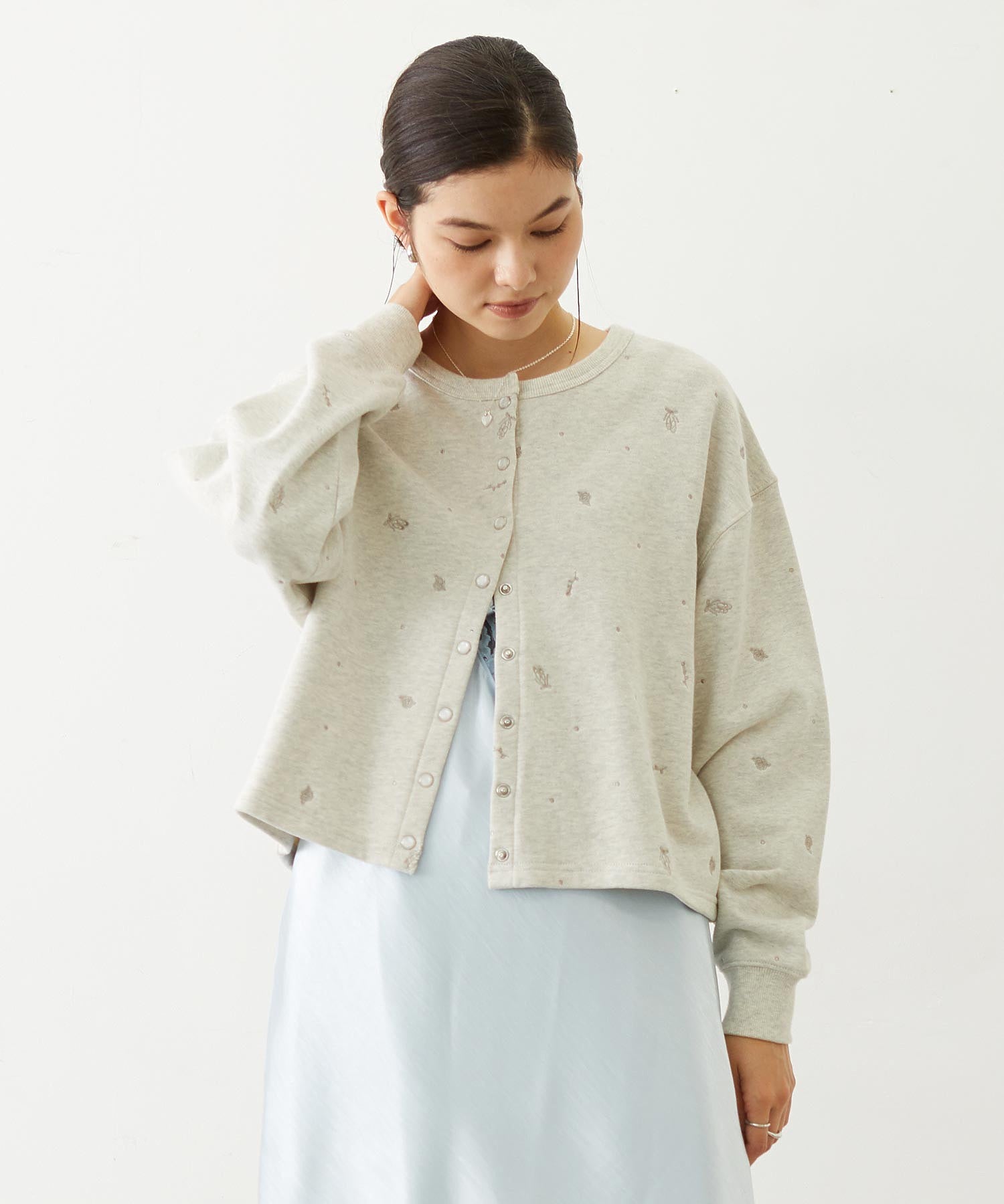 EMBROIDERED ROSE SWEAT JACKET
