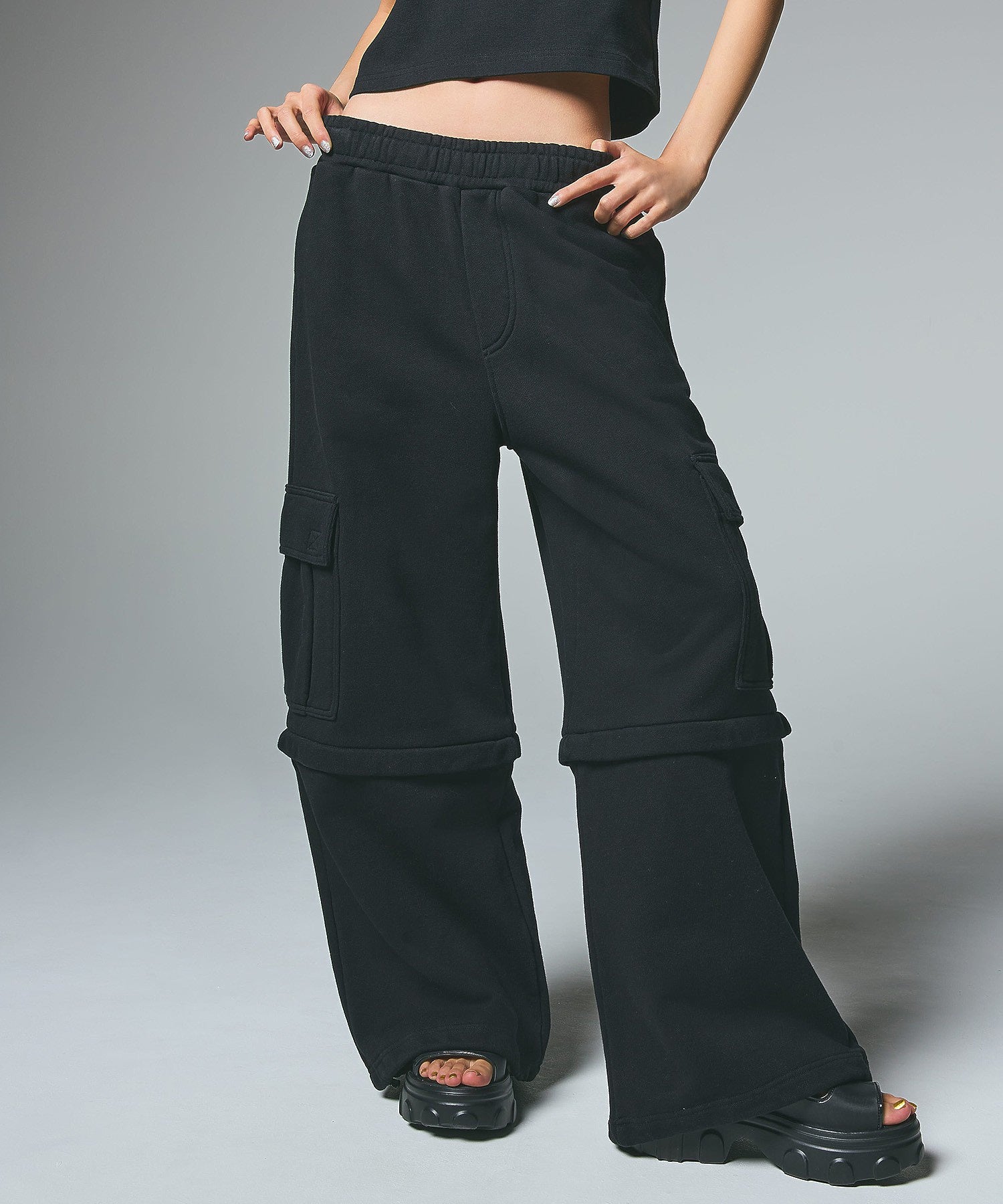 2WAY WIDE LEG CARGO SWEAT PANTS