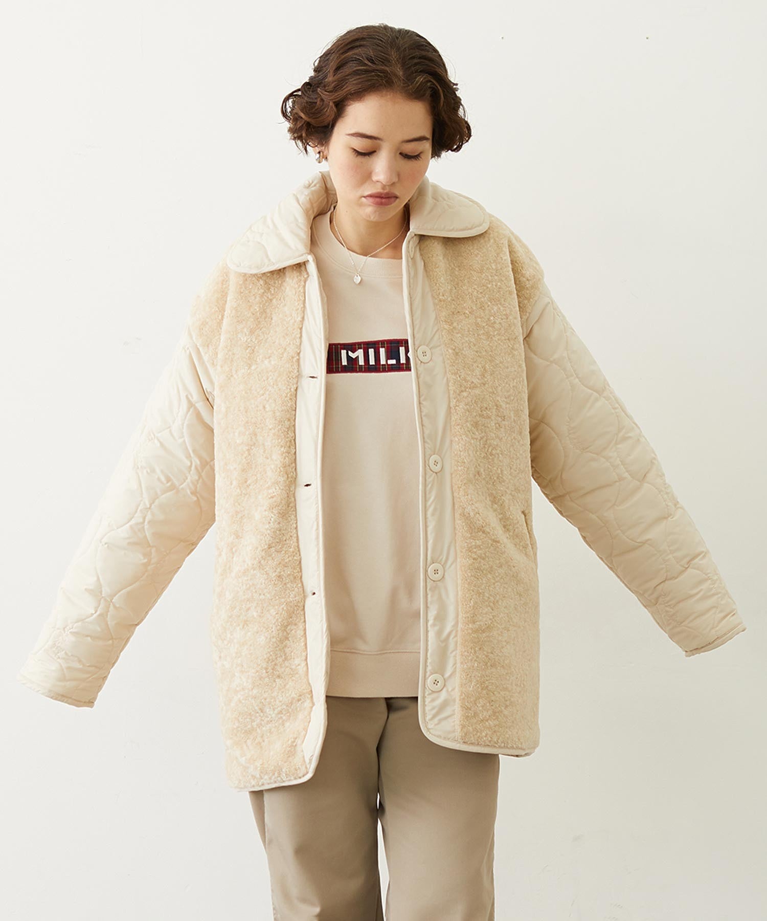 REVERSIBLE QUILTED LOGO LONG COAT