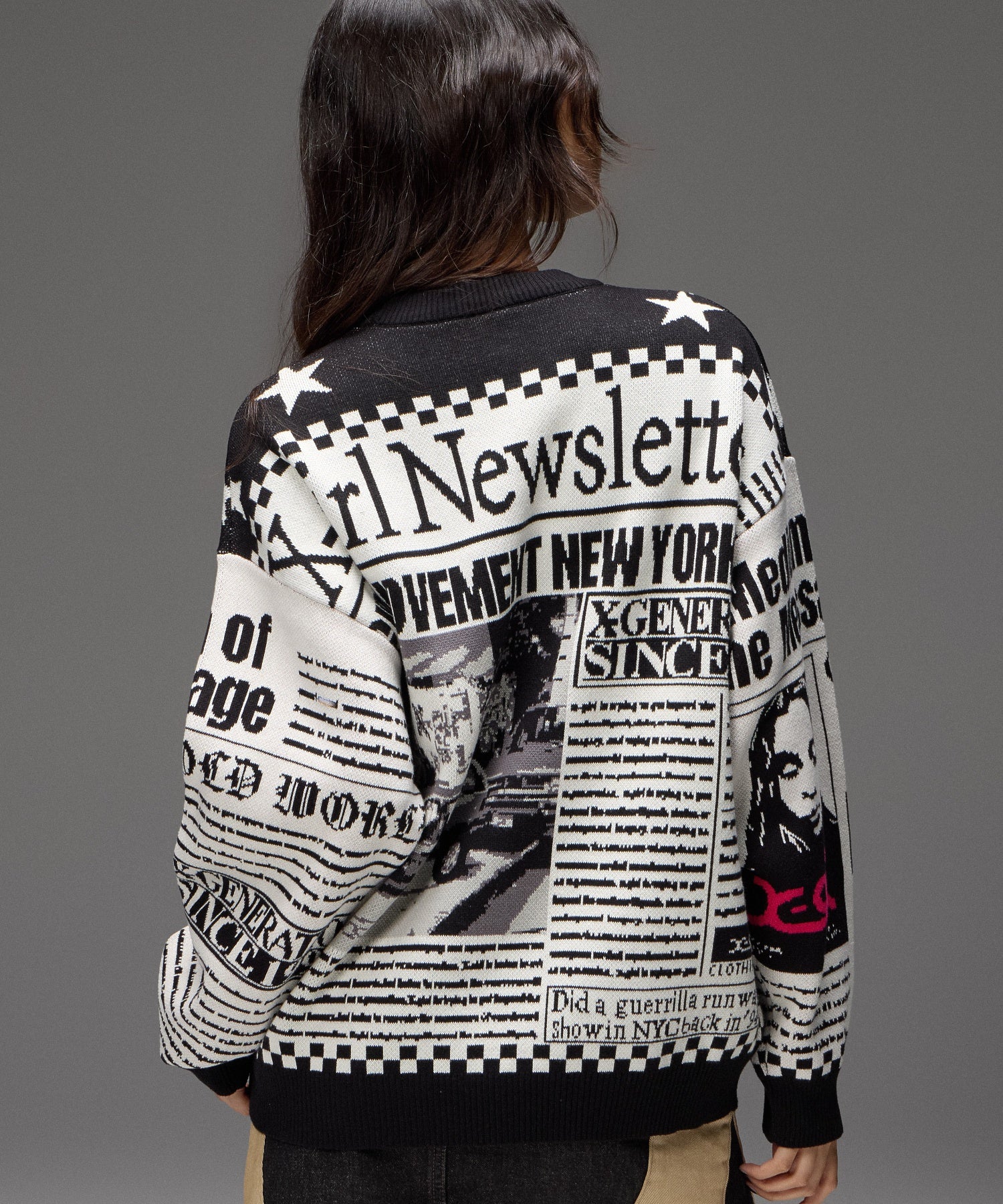 X-girl NEWS LETTER JACQUARD KNIT TOP
