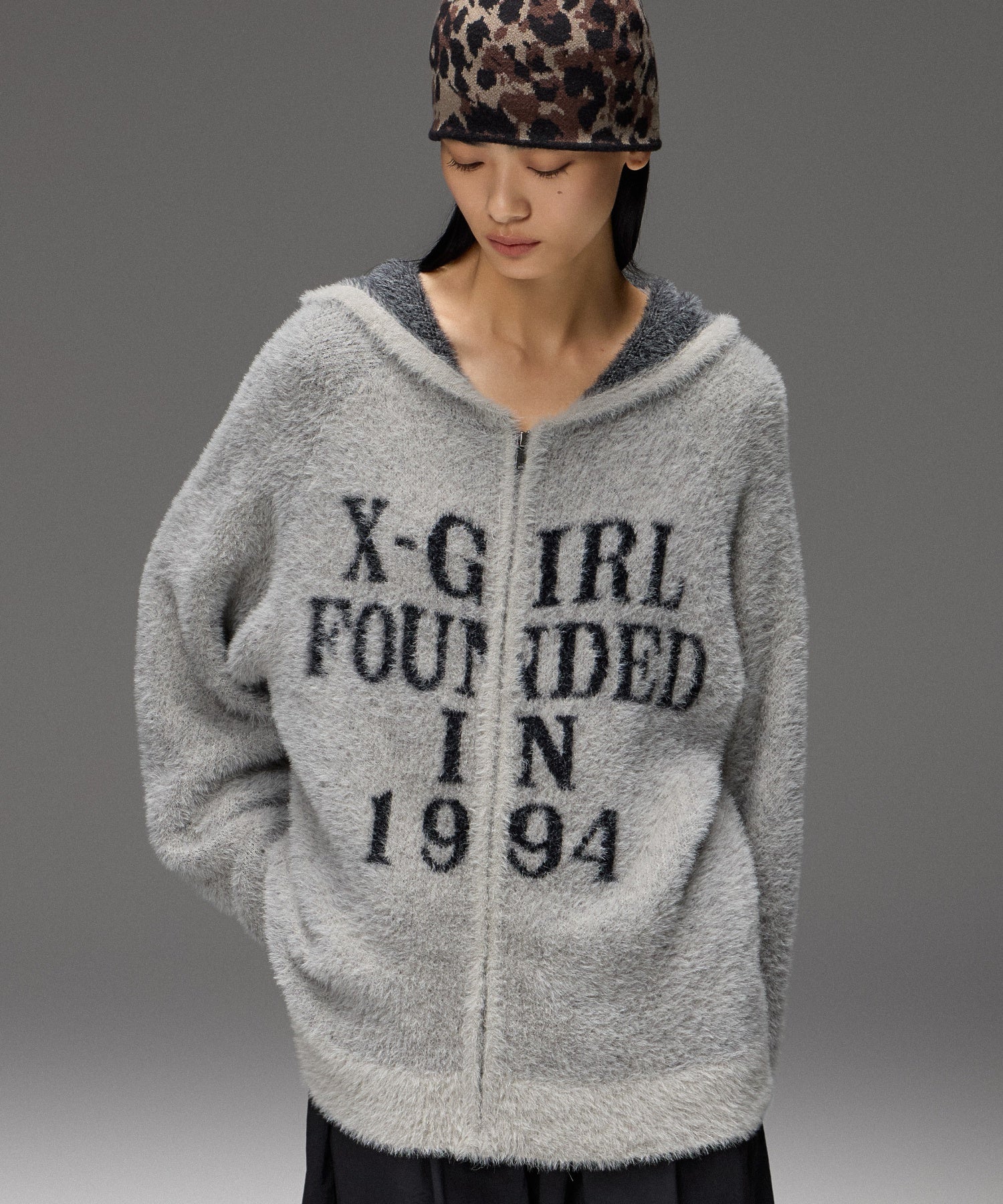SHAGGY KNIT ZIP UP HOODIE