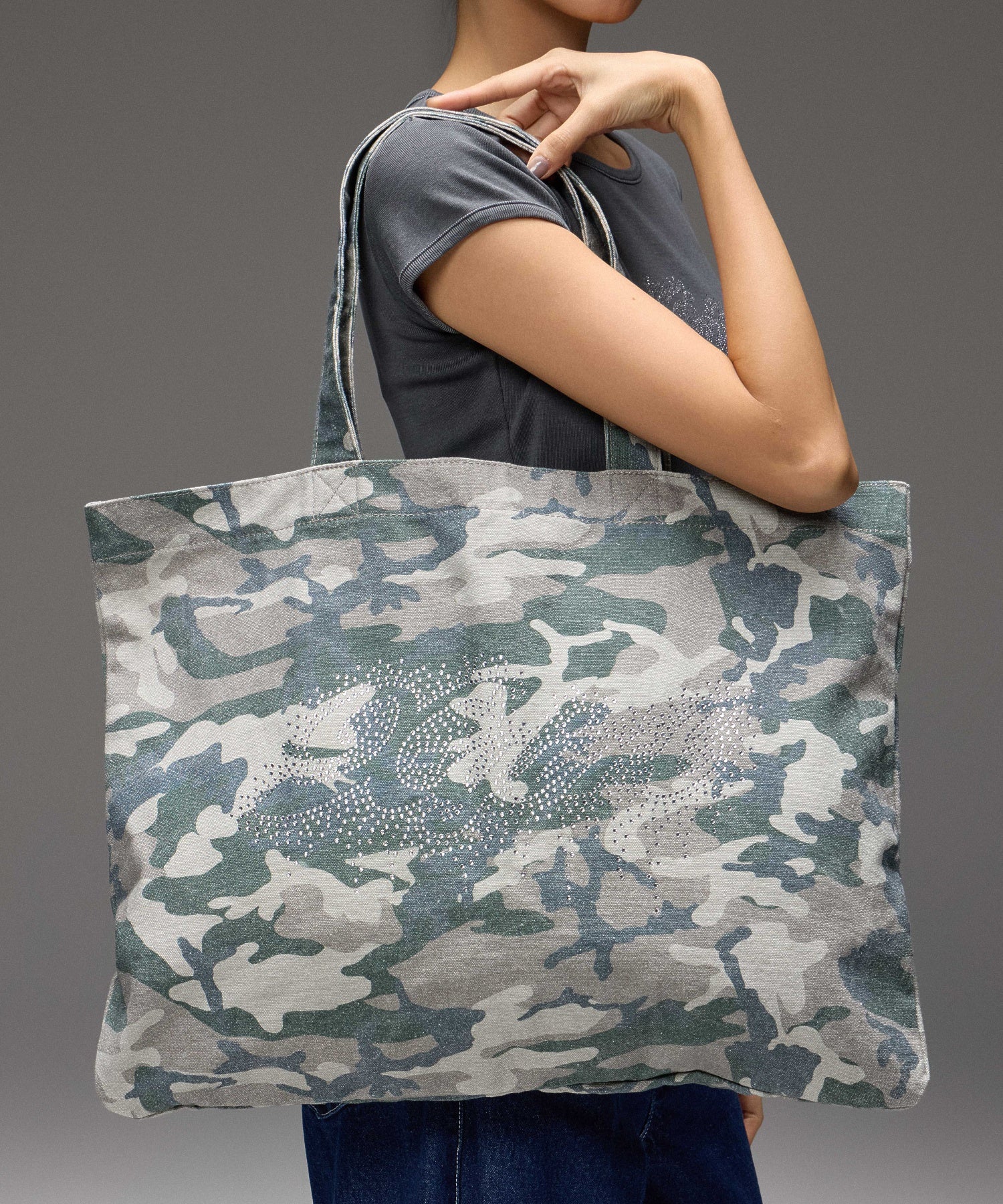 RHINESTONE LOGO BIG TOTE BAG