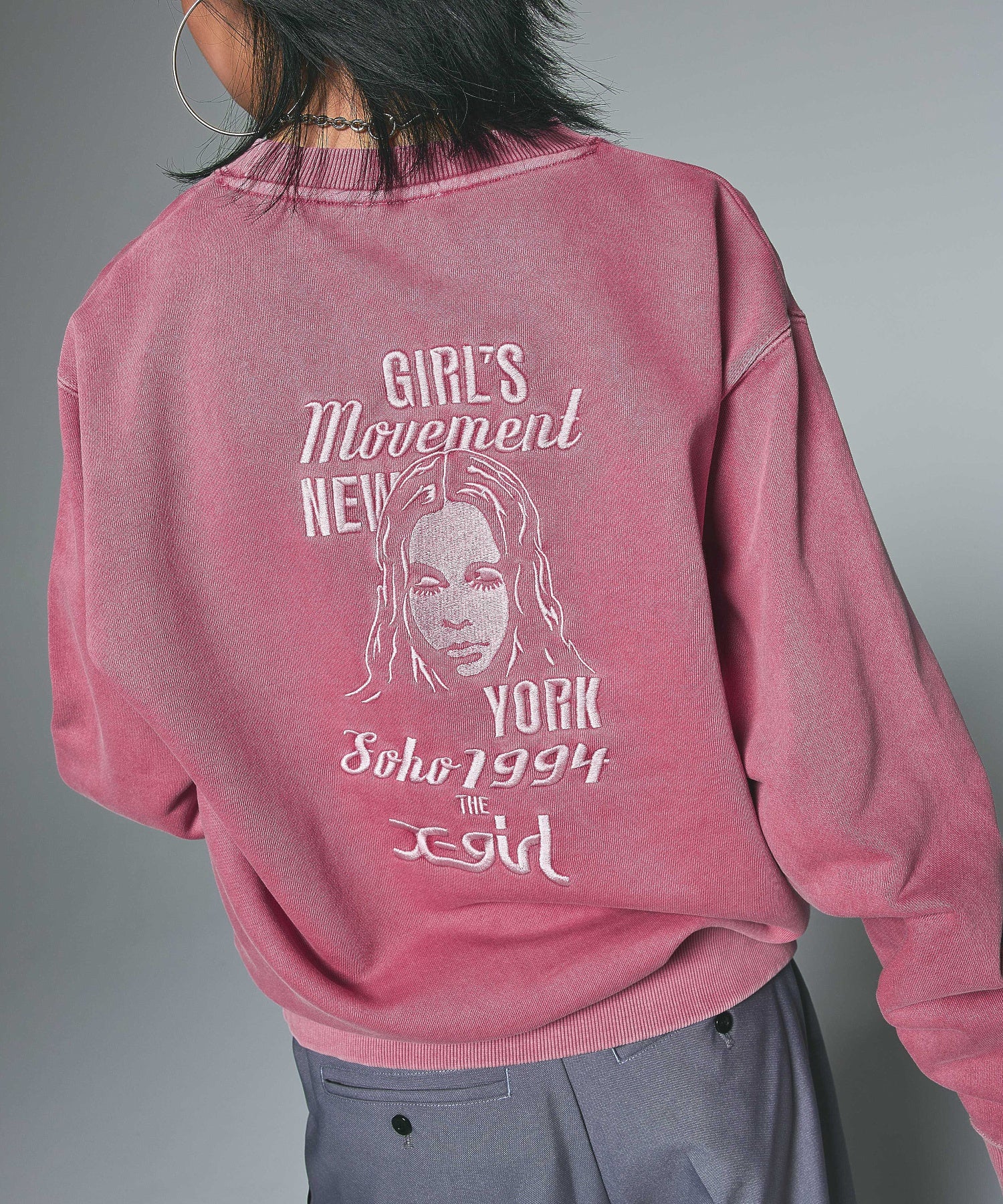 MIX LOGO & FACE FADED CREWNECK SWEAT TOP