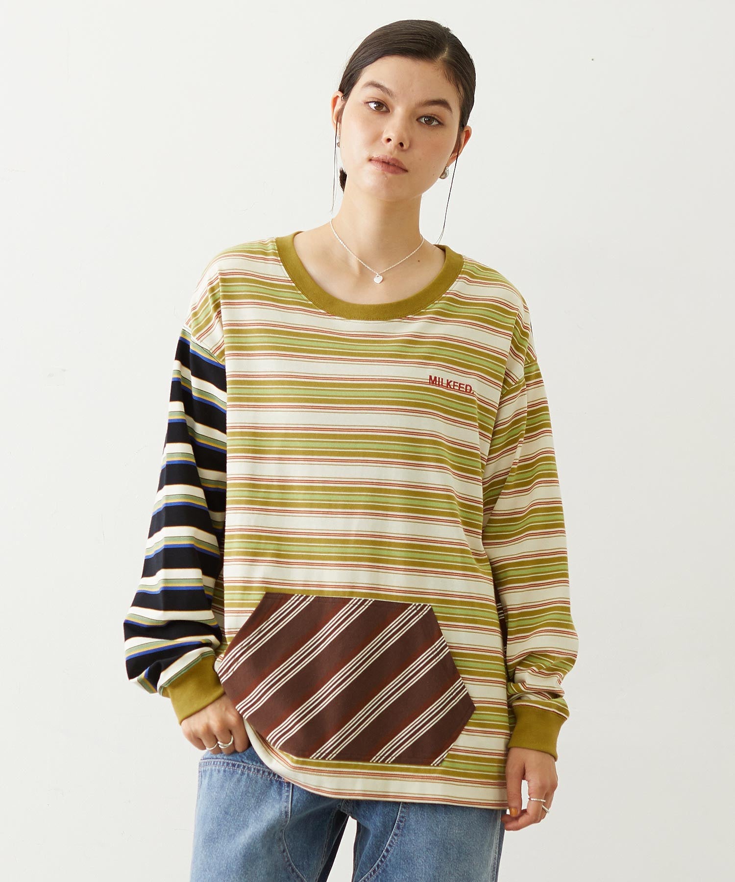 THREE PATTERN STRIPE L/S TOP
