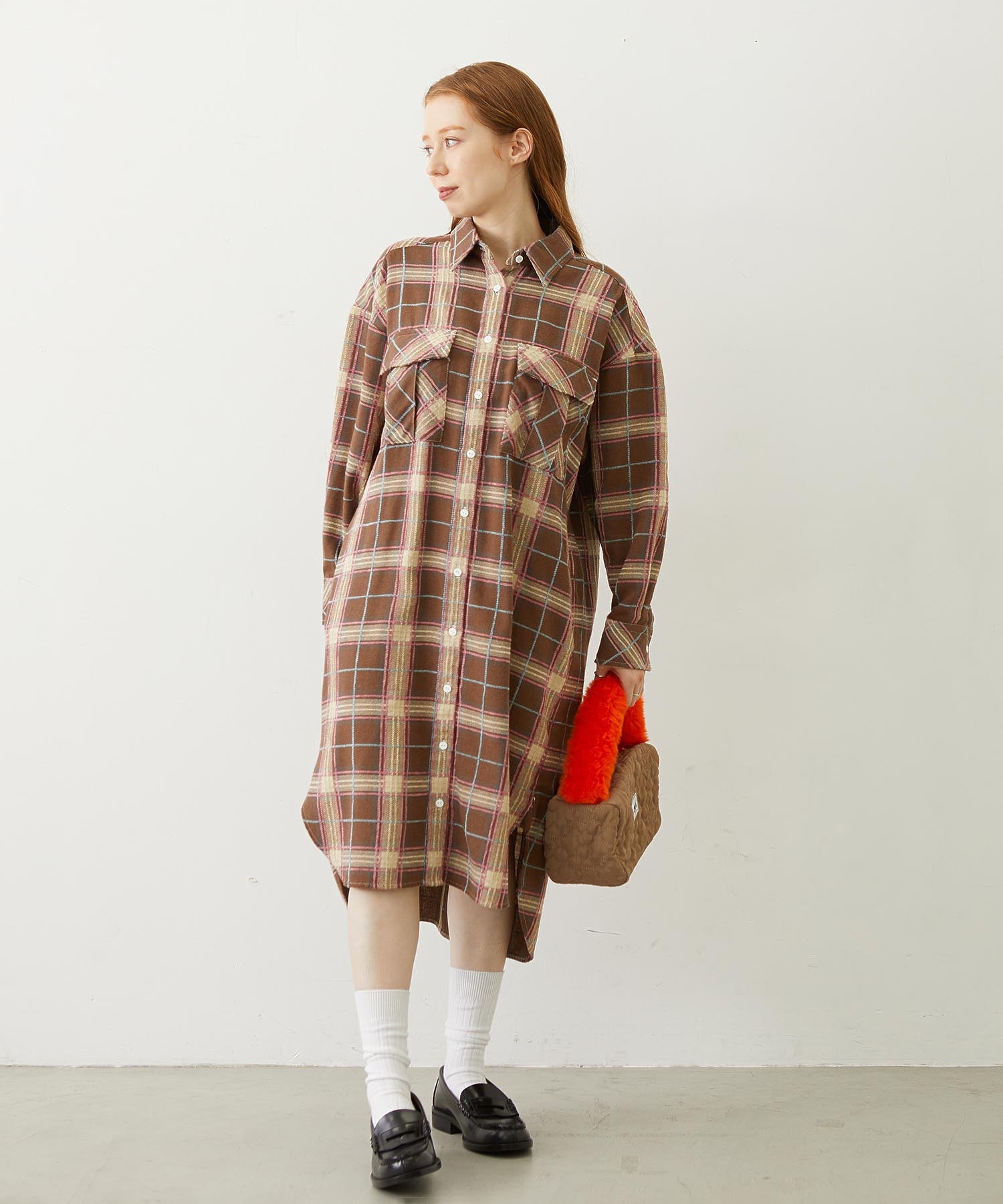 LOGO PLAID SHIRT DRESS