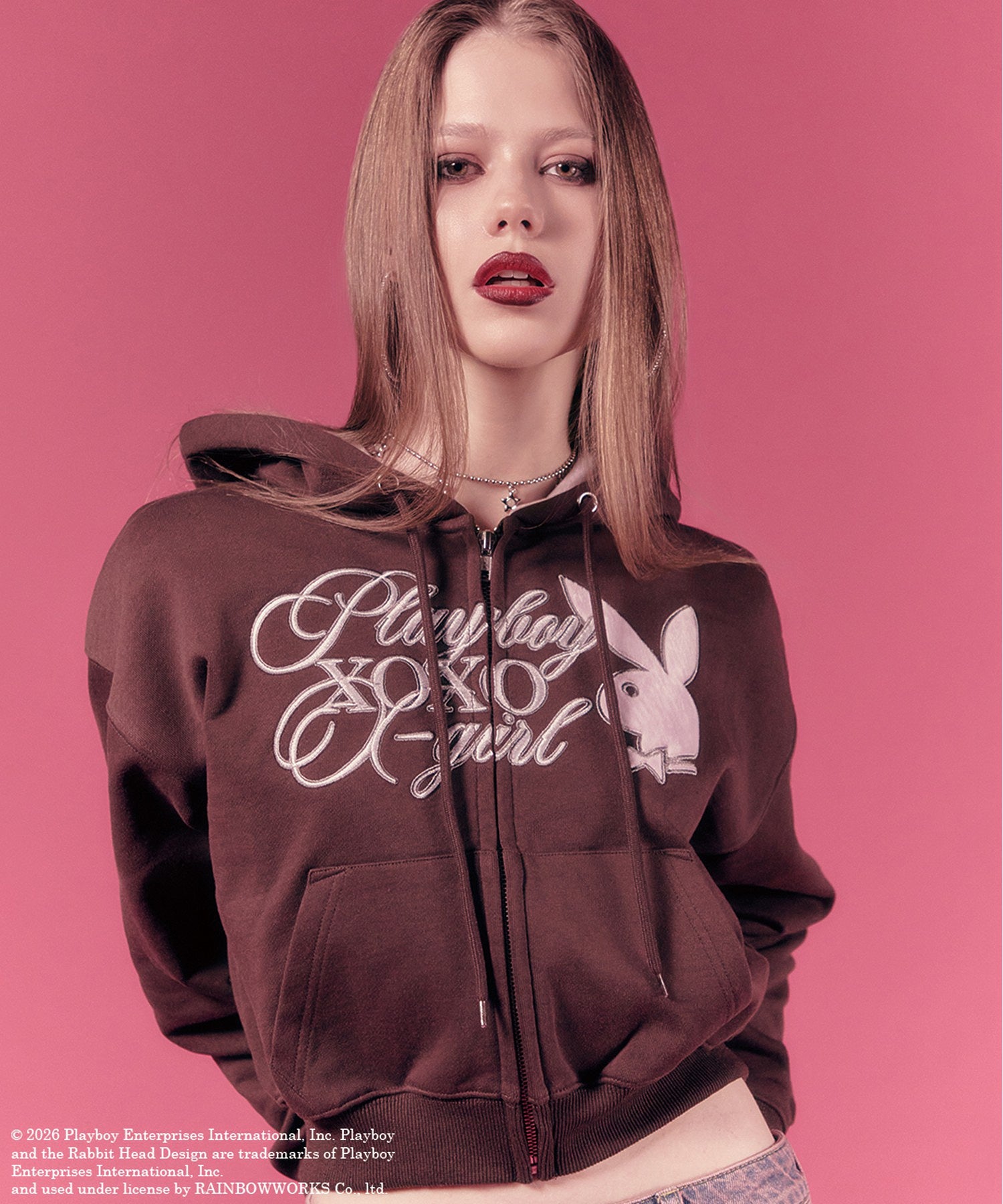 PLAYBOY × X-girl COMPACT ZIP UP SWEAT HOODIE