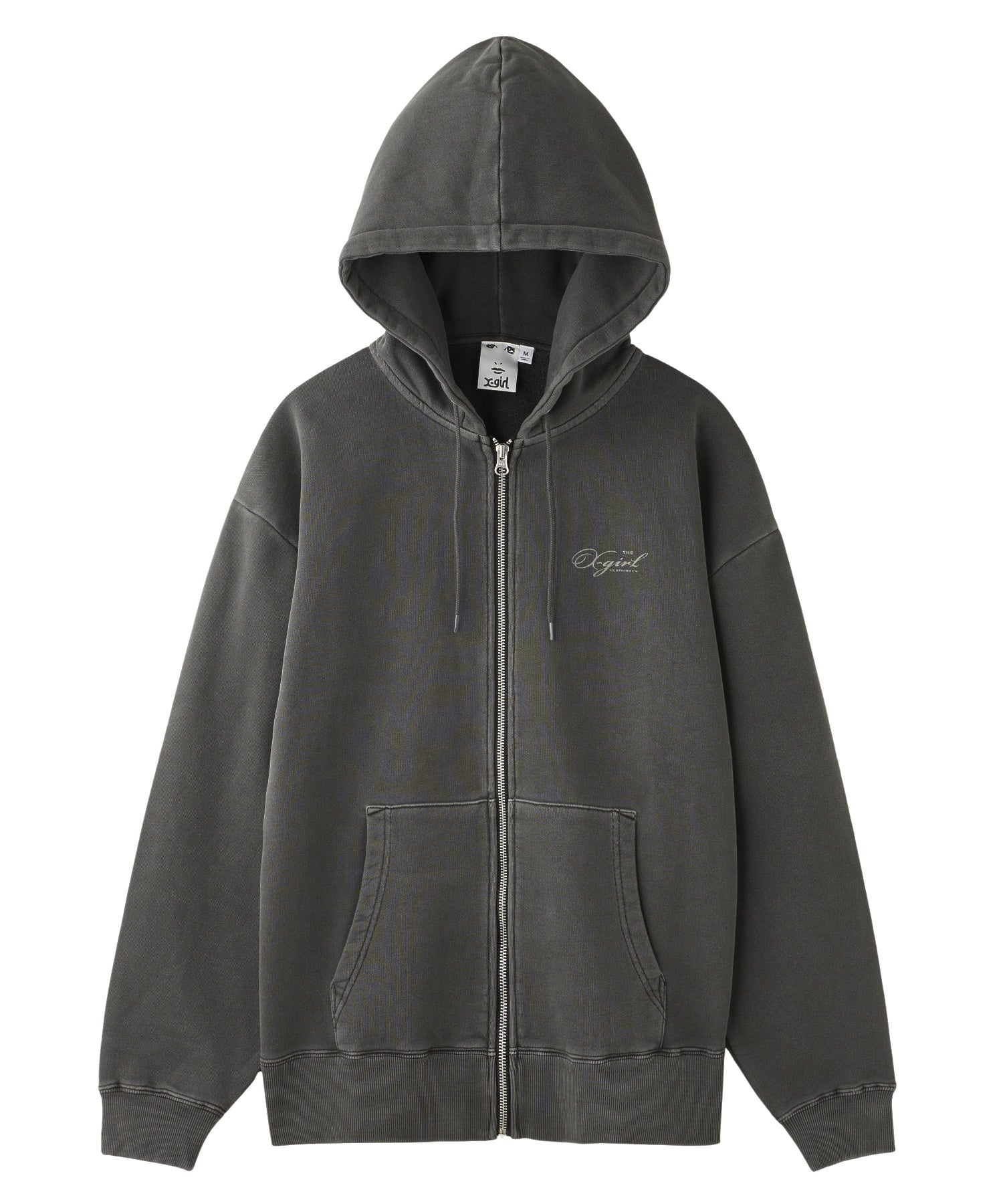 PIGMENT DYED FACE LABEL ZIP UP SWEAT HOODIE
