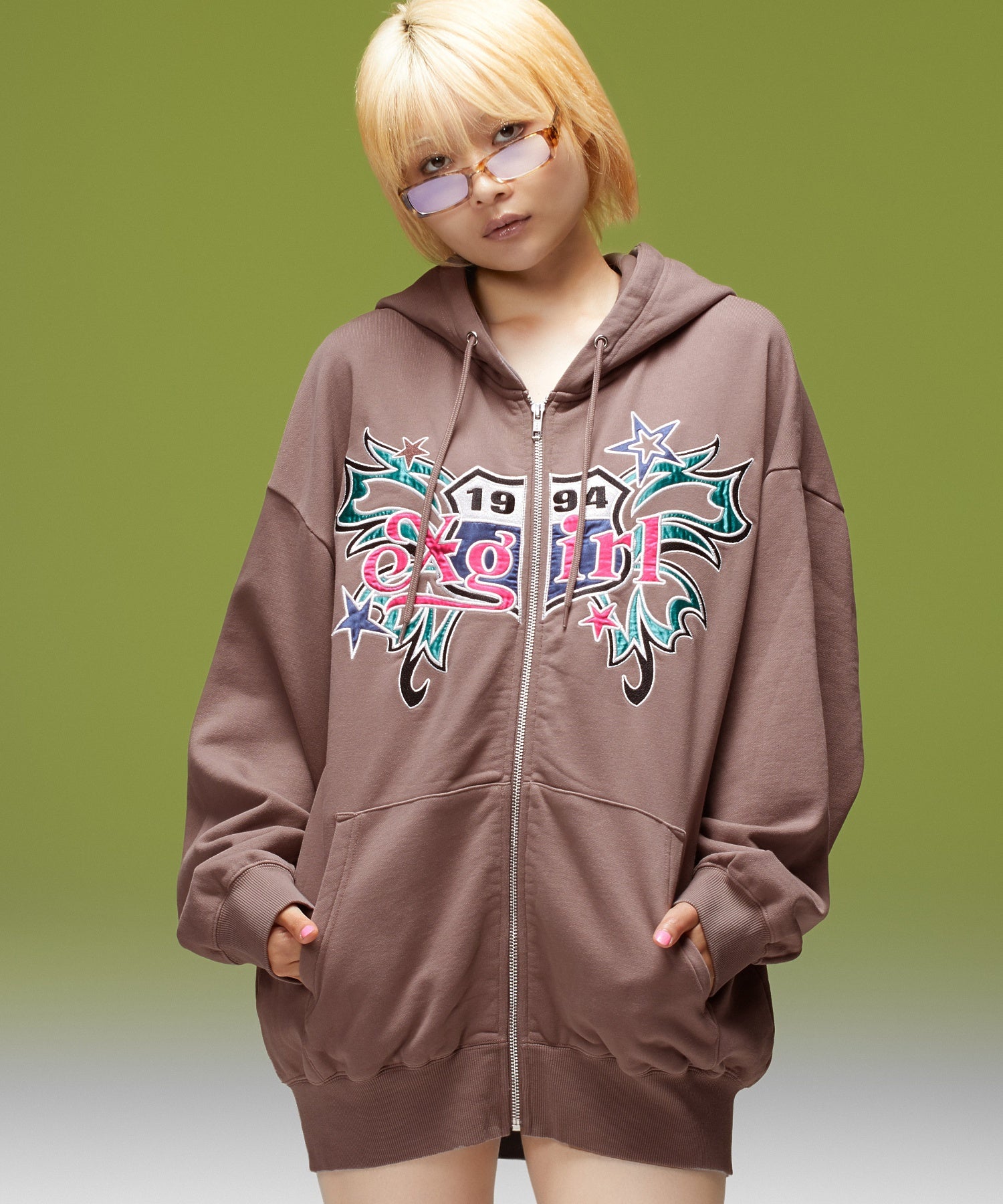 BUTTERFLY EMBLEM ZIP UP SWEAT HOODIE