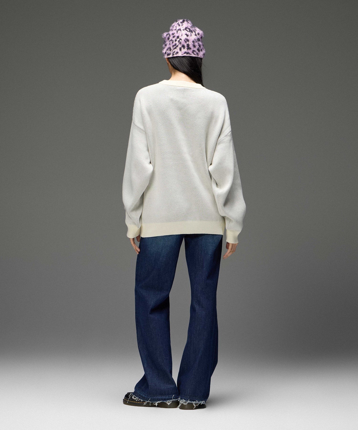 LEOPARD HEART LOGO JACQURD KNIT TOP