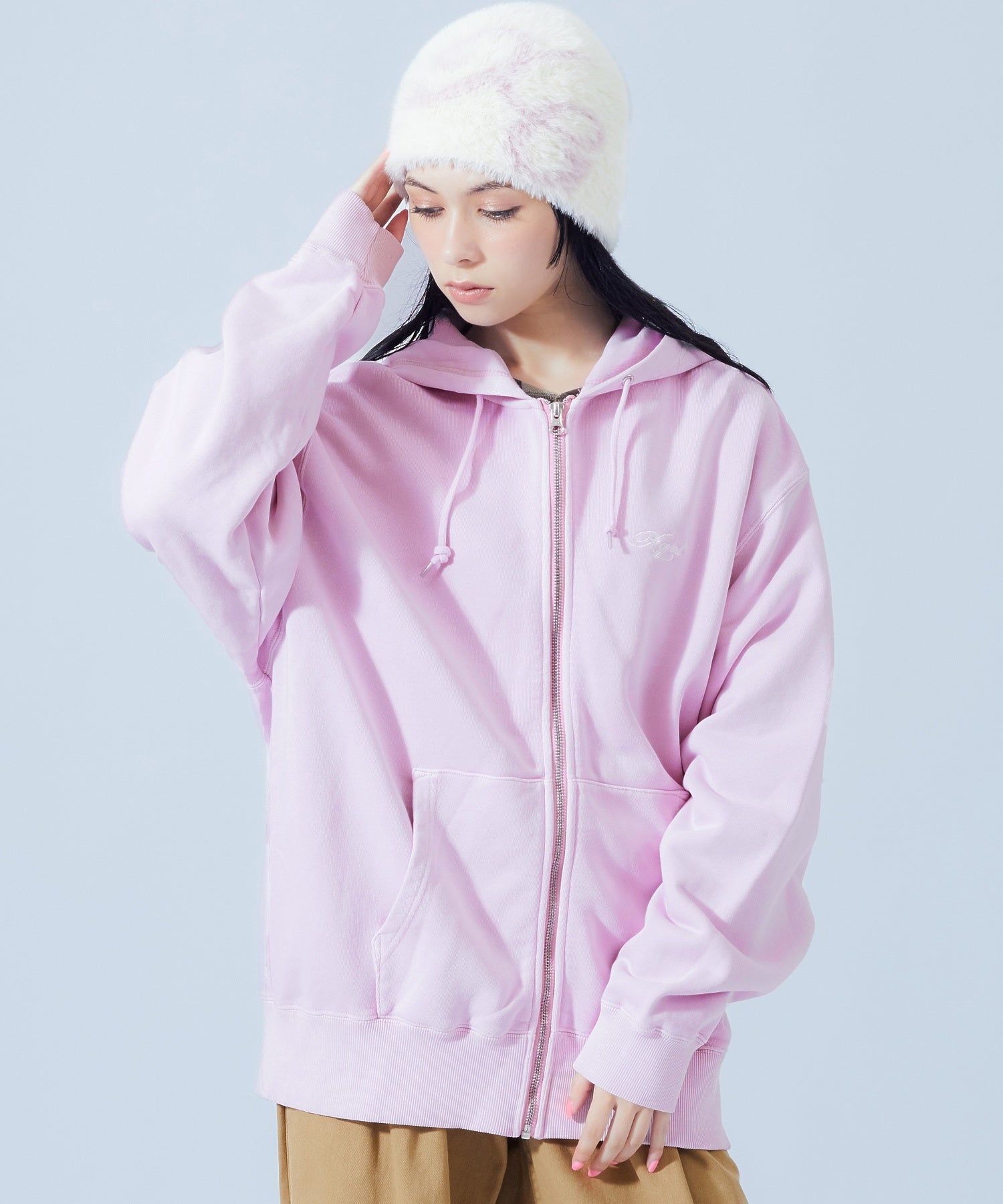 PIGMENT DYED FACE PATCH AND LOGO ZIP UP SWEAT HOODIE