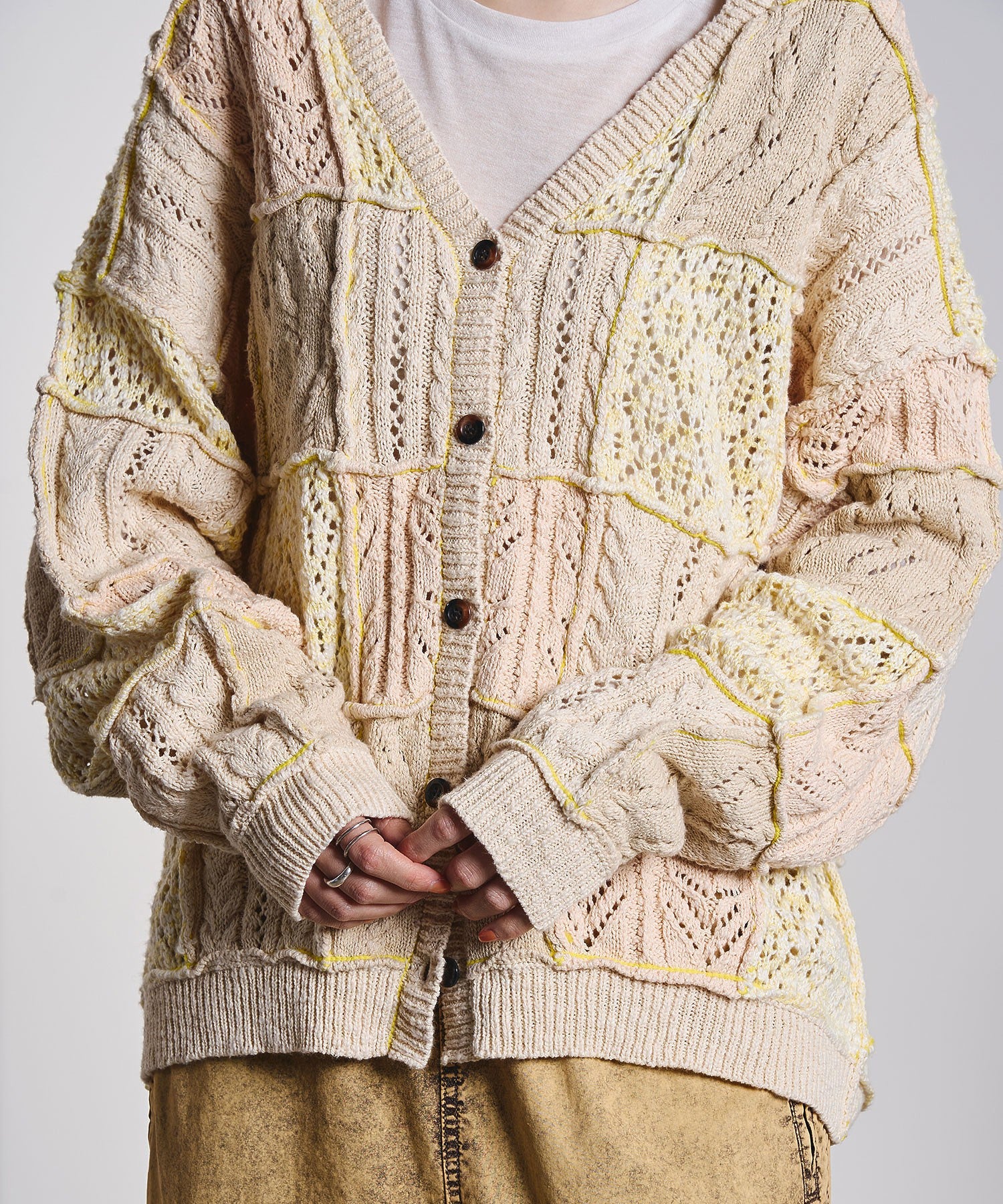 CREOLME/PATCHWORK KNIT CARDIGAN