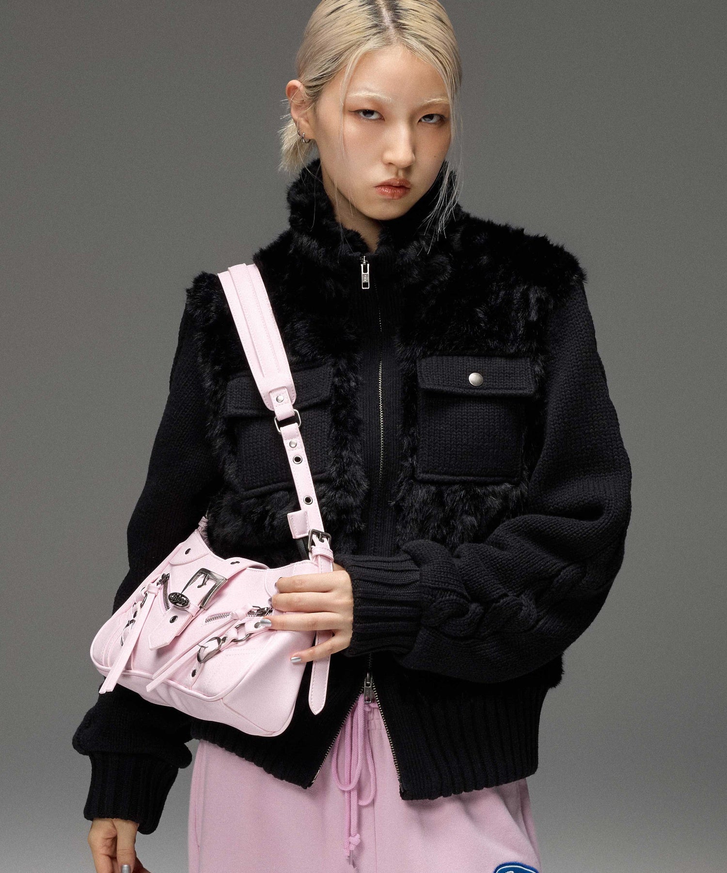 FAUX FUR AND KNIT JACKET