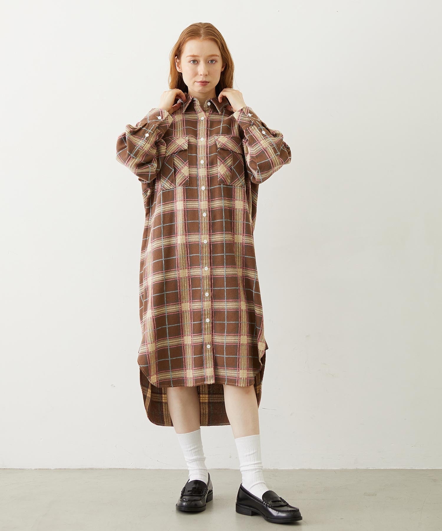 LOGO PLAID SHIRT DRESS
