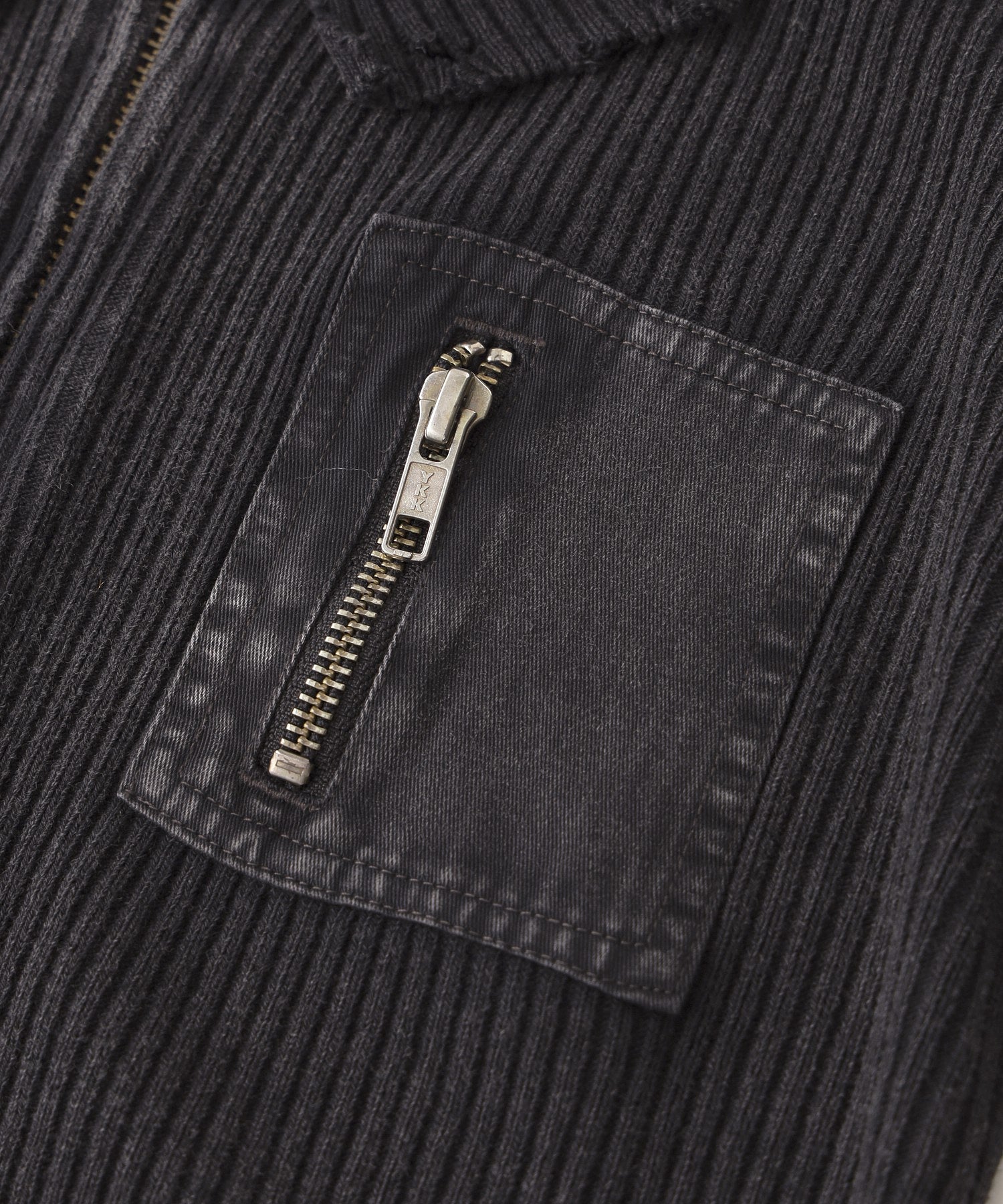 DISTRESSED WOVEN MIX ZIP UP TOP