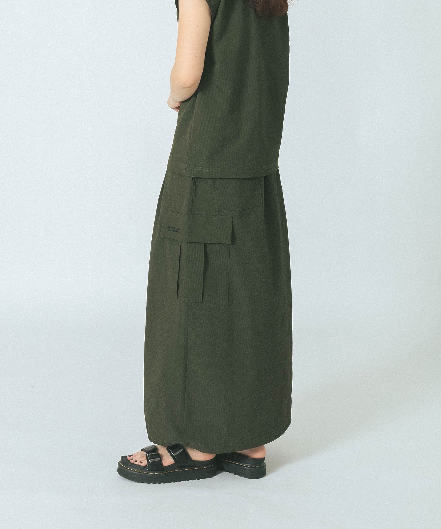 THOUSAND MILE×GENE HEAVENS/FRENCH SLEEVE TOP & MAXI CARGO SKIRT SET UP