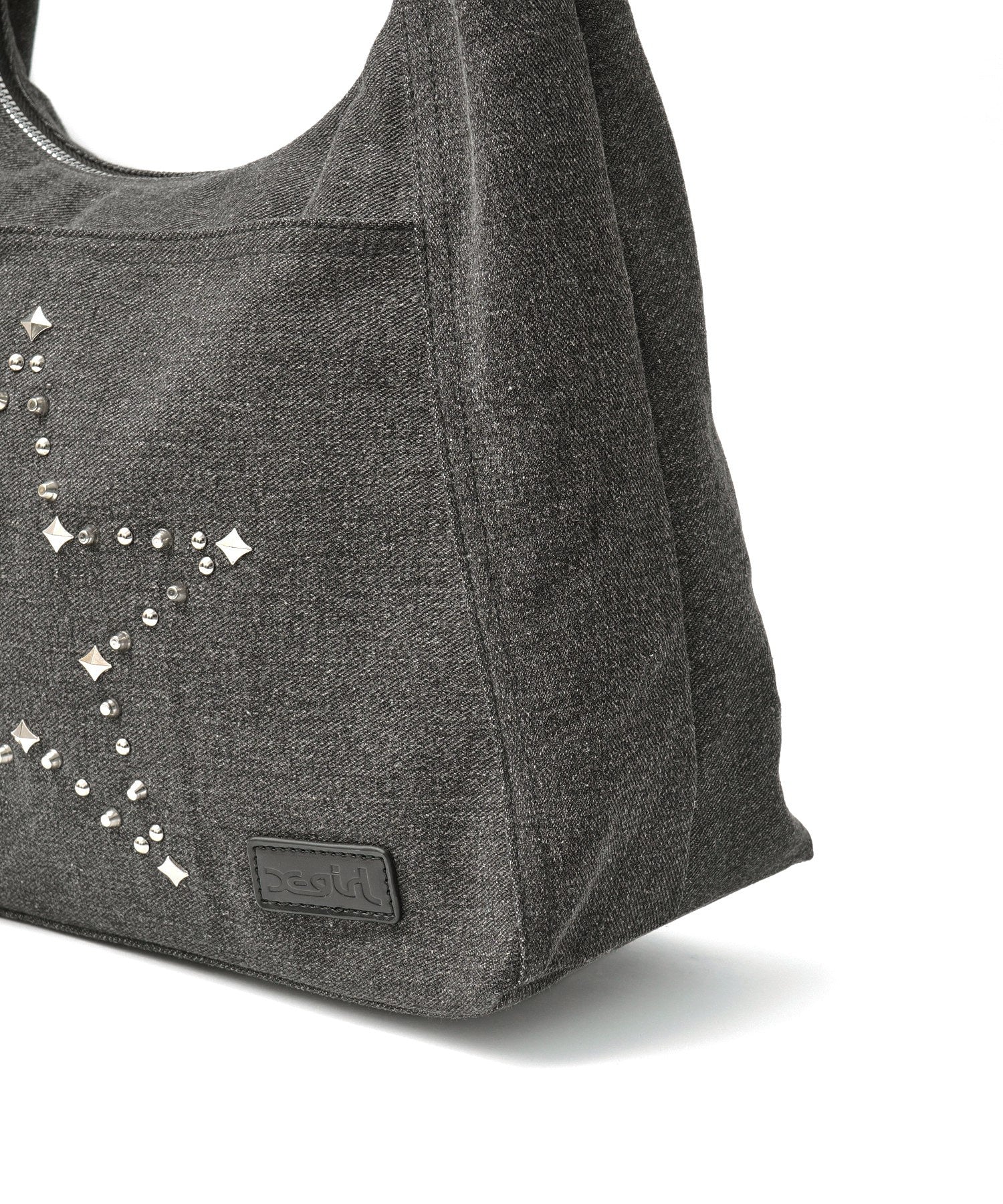 STUDDED DENIM SHOULDER BAG