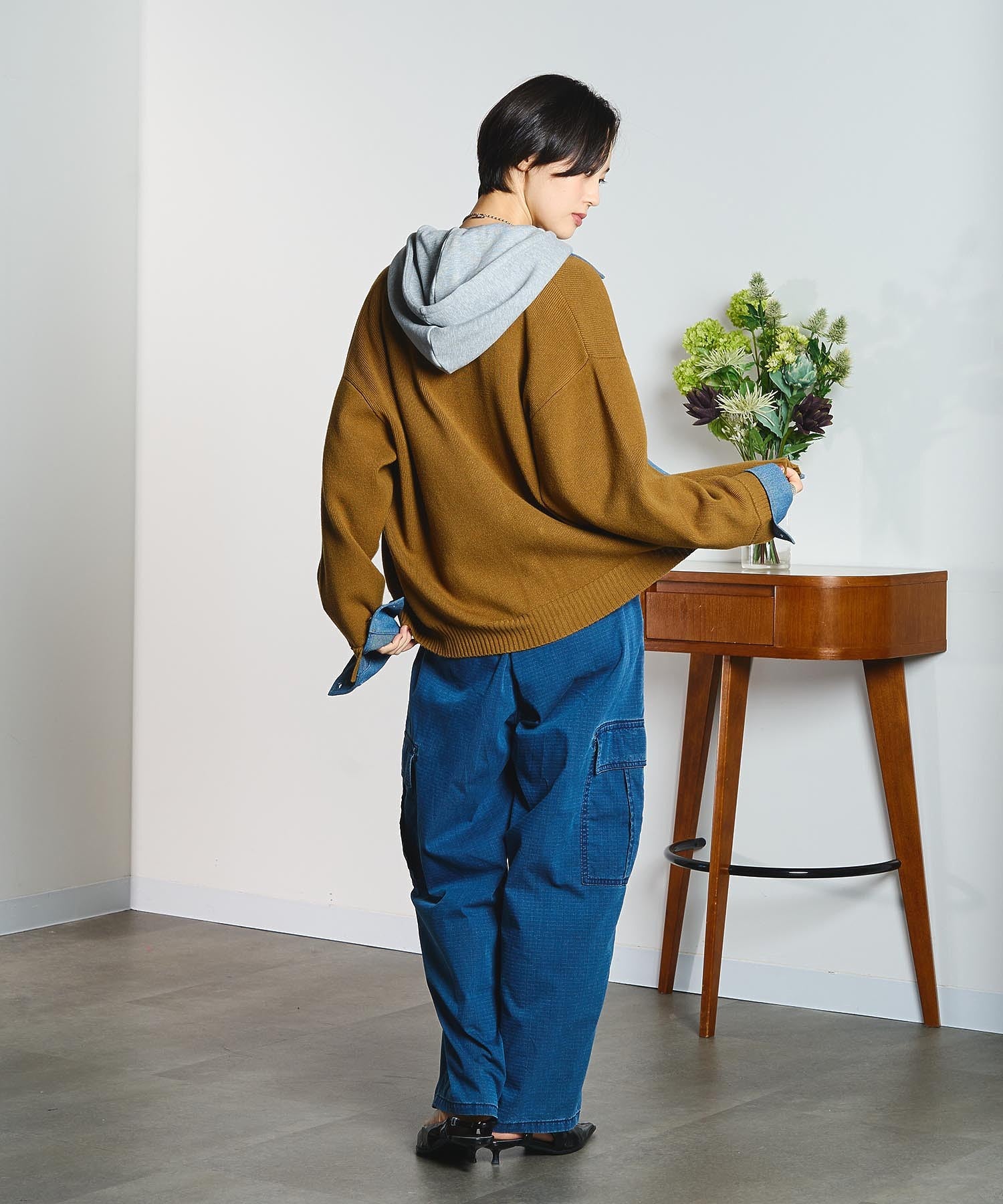 GENE HEAVENS/KNIT x DENIM CARDIGAN