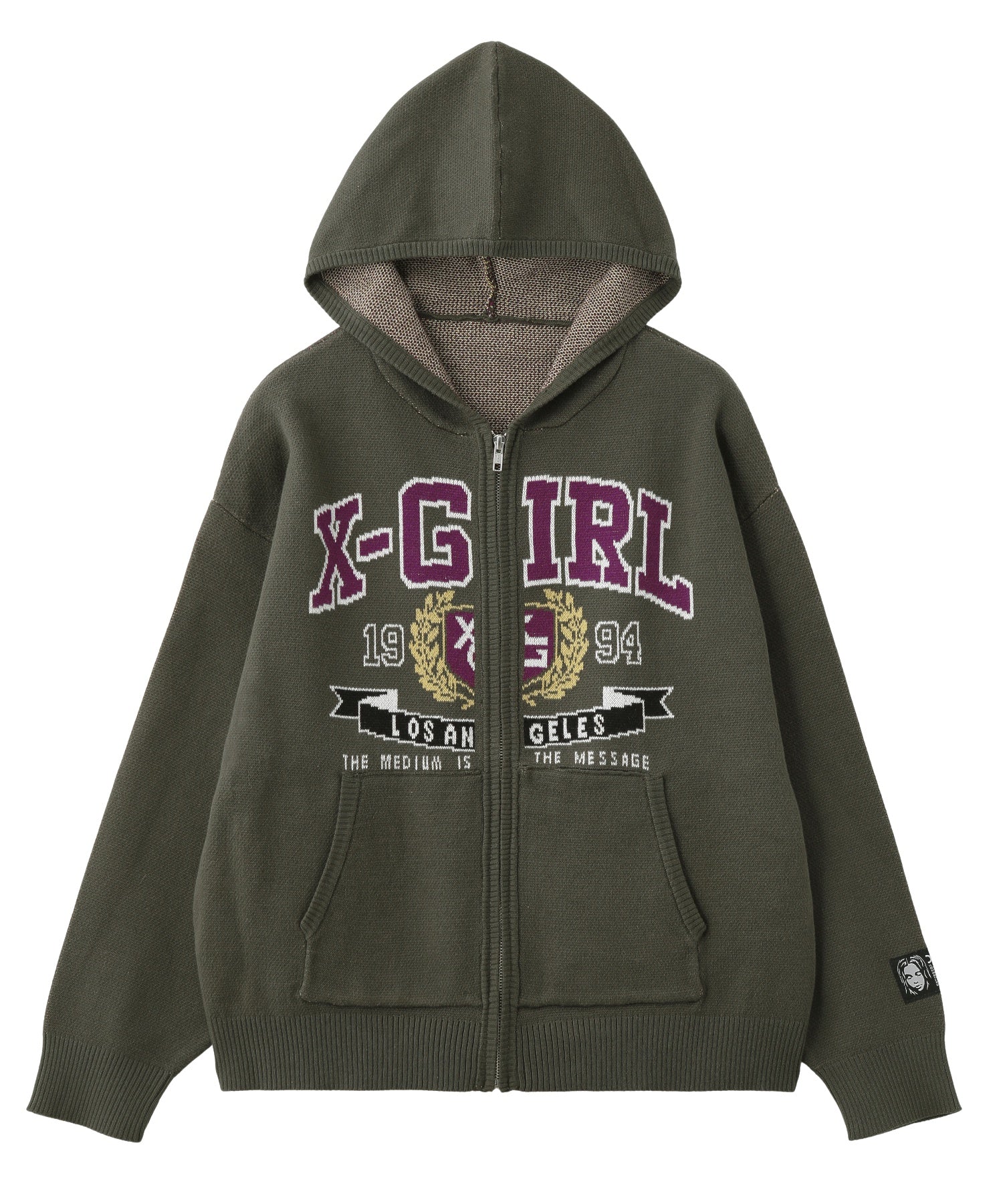 COLLEGE LOGO JACQUARD ZIP UP KNIT HOODIE