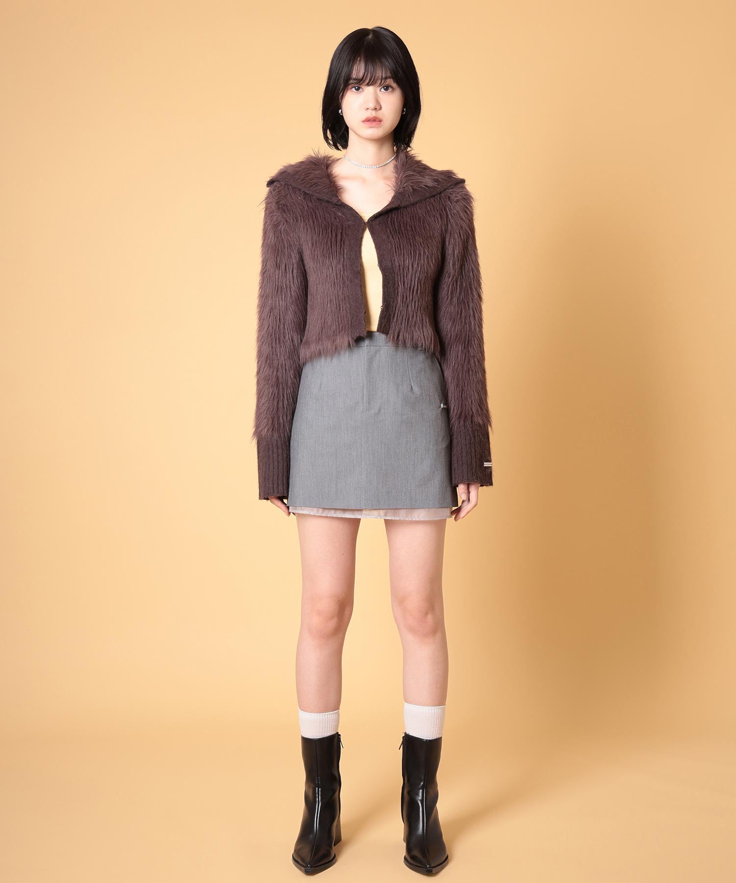 ビッグカラーシャギーニットカーディガン