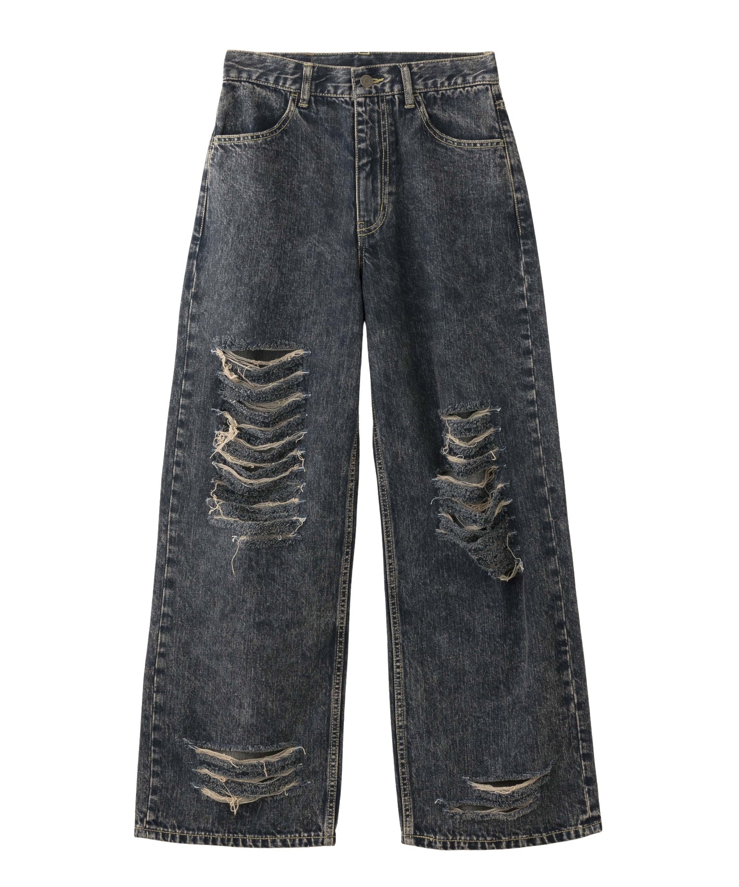 DISTRESSED LOOSE STRAIGHT DENIM PANTS