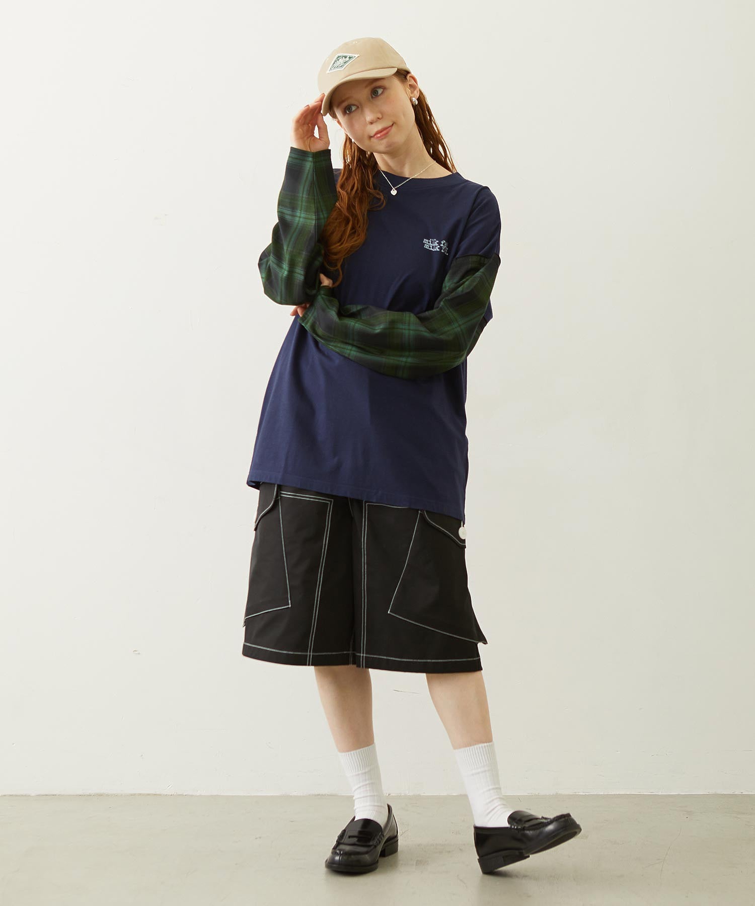 PLAID SLEEVES L/S TOP