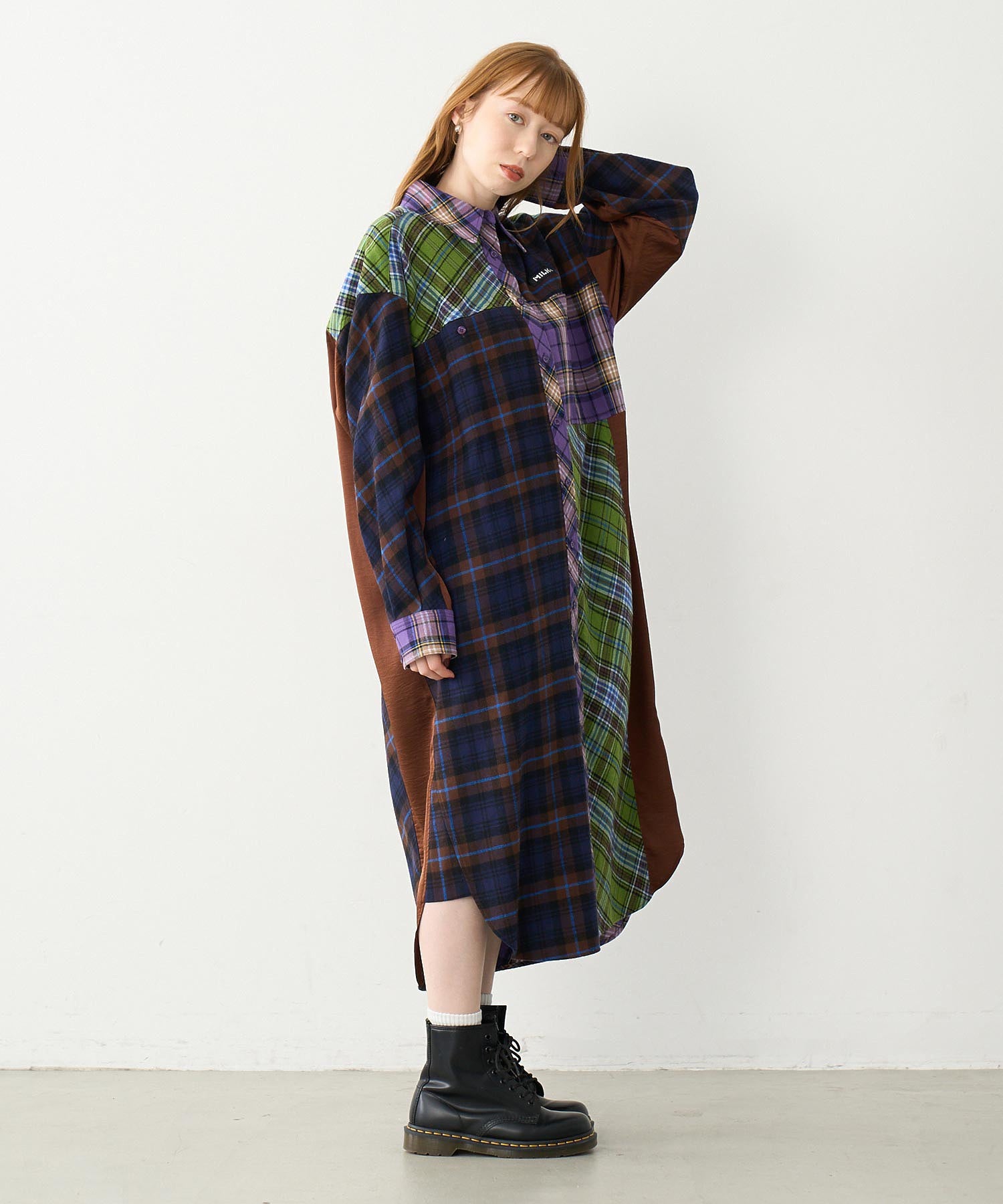 PLAID PATCHWORK SHIRT DRESS