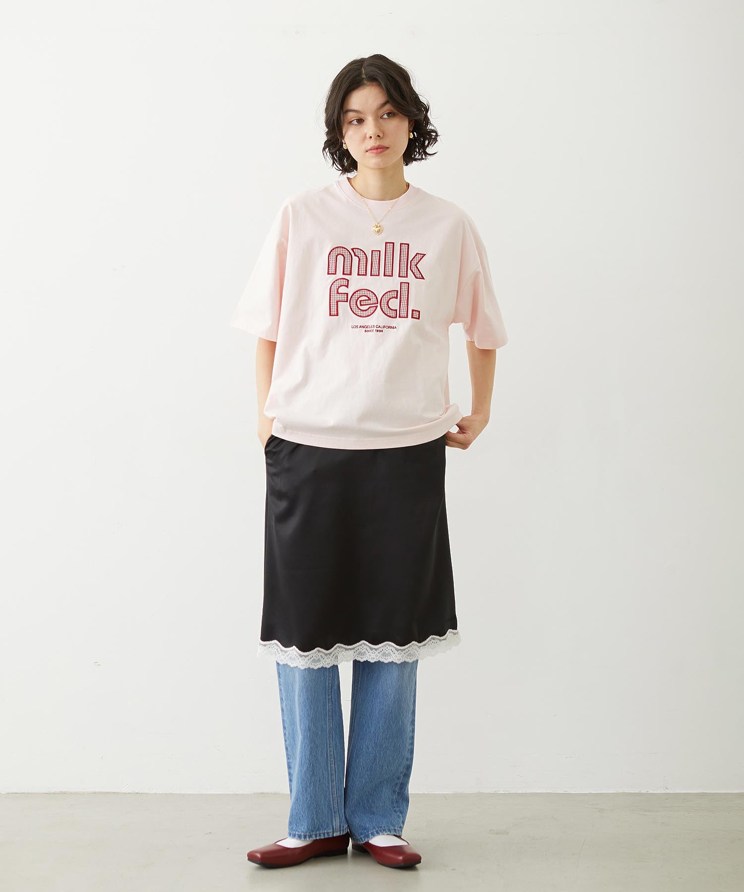 CUT OUT LOGO GINGHAM WIDE S/S TEE